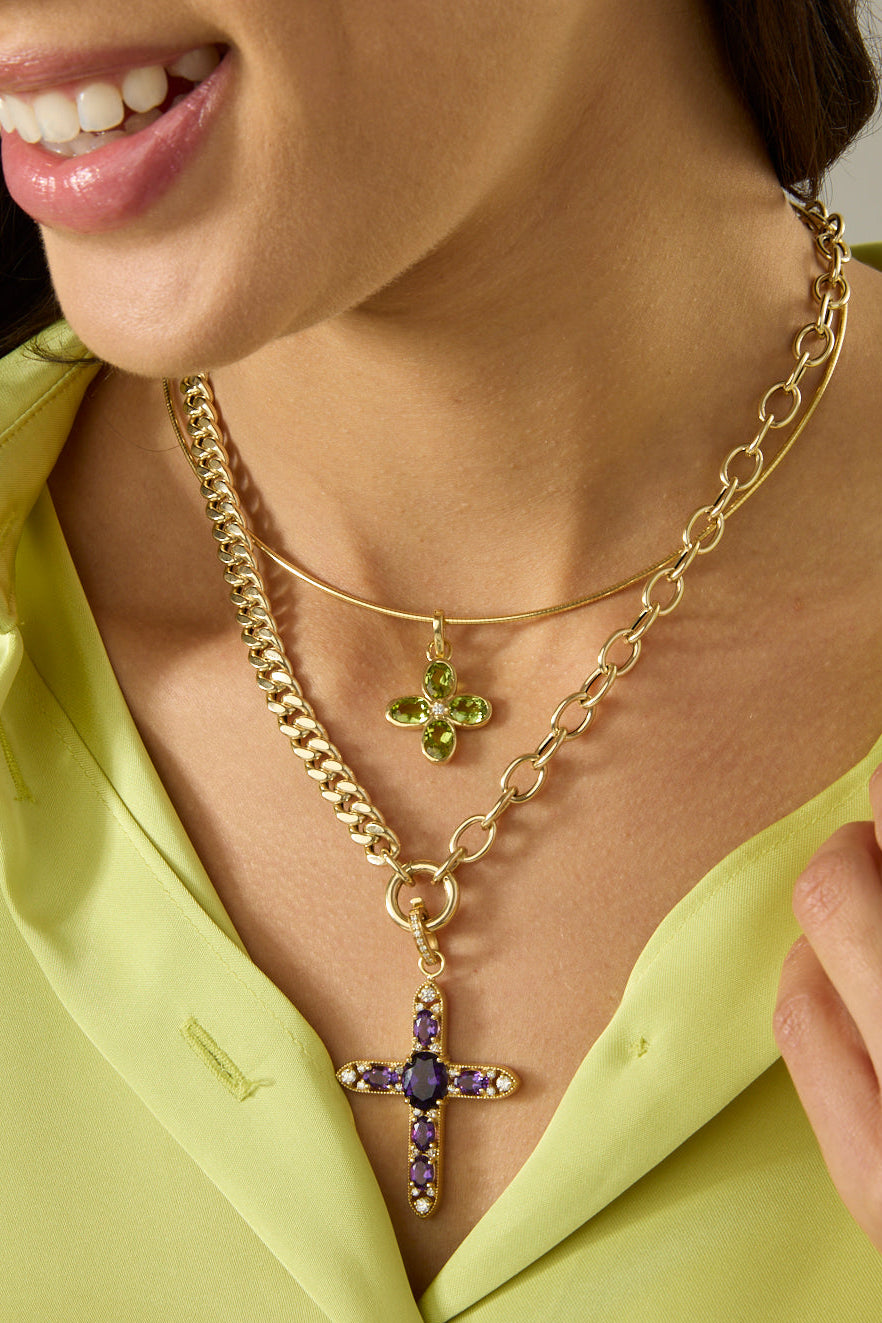 18KY Peridot Petal Charm