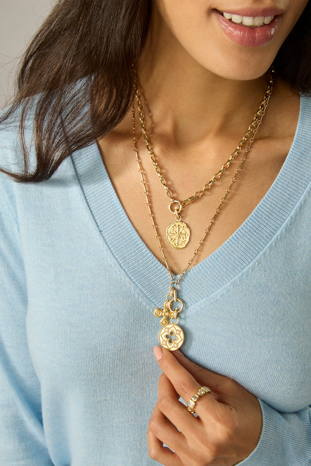 14KY Toggle Necklace with Diamond Clip