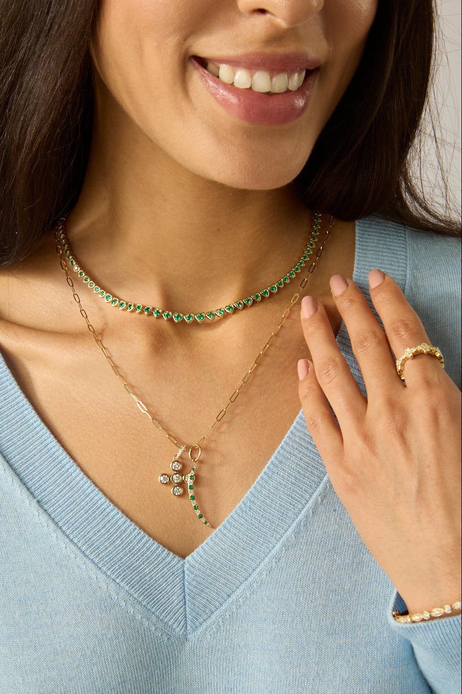 14KY Emerald Heart Tennis Necklace - Image 2 | Necklace | Susan Saffron Jewelry