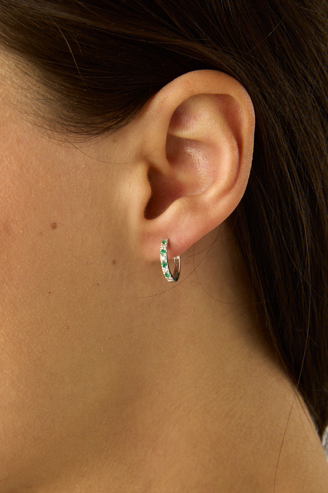 14KW Emerald and Diamond Huggies