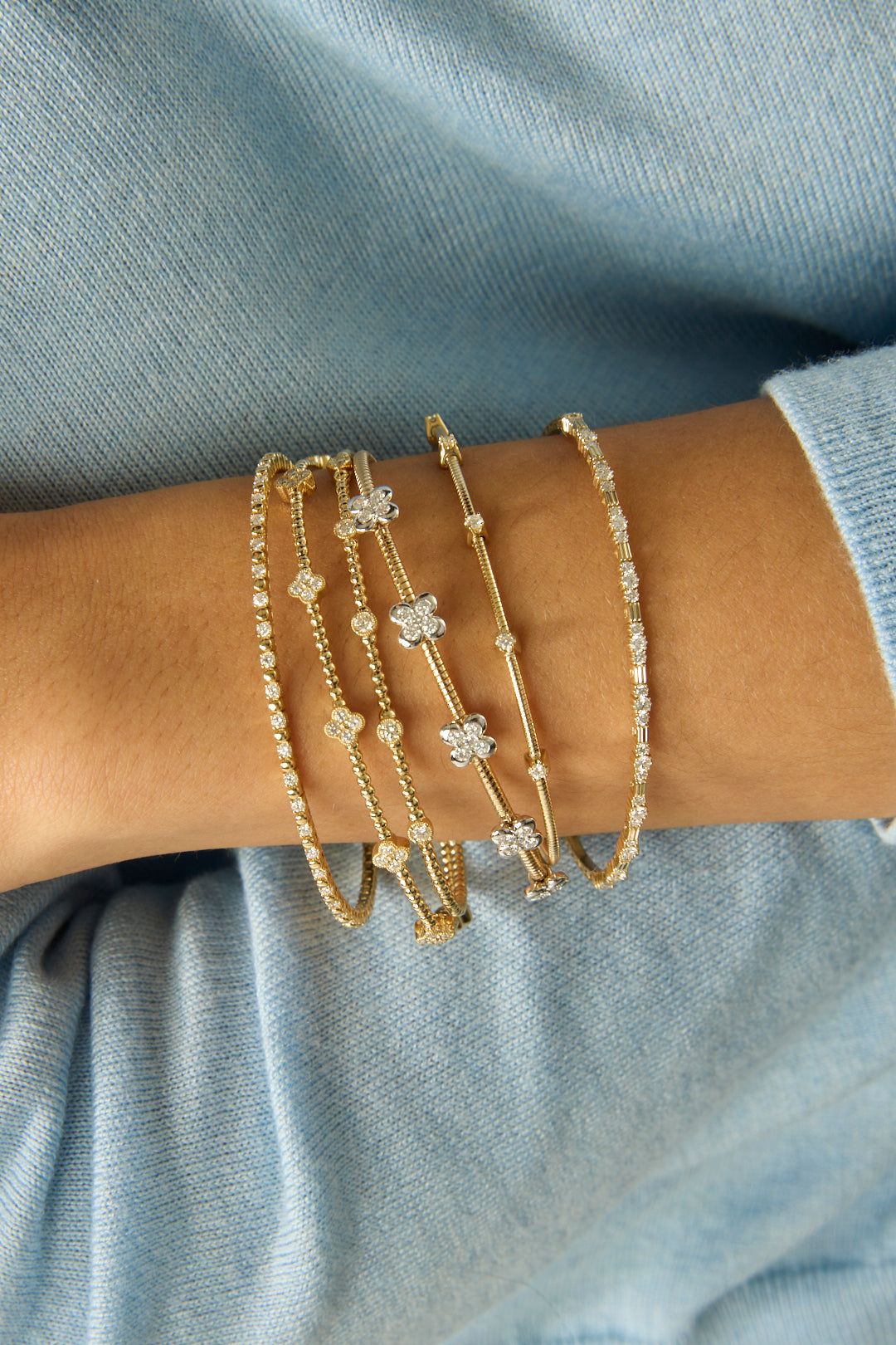 14KY Diamond Trio Gold Bar Flex Bracelet