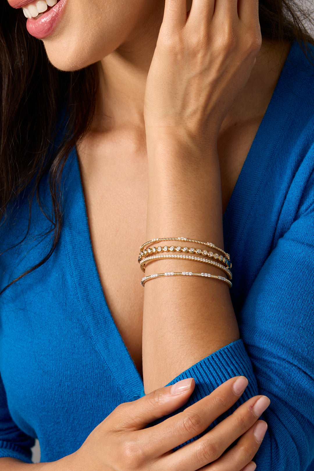 14KWY Diamond Trio Station Flex Bracelet