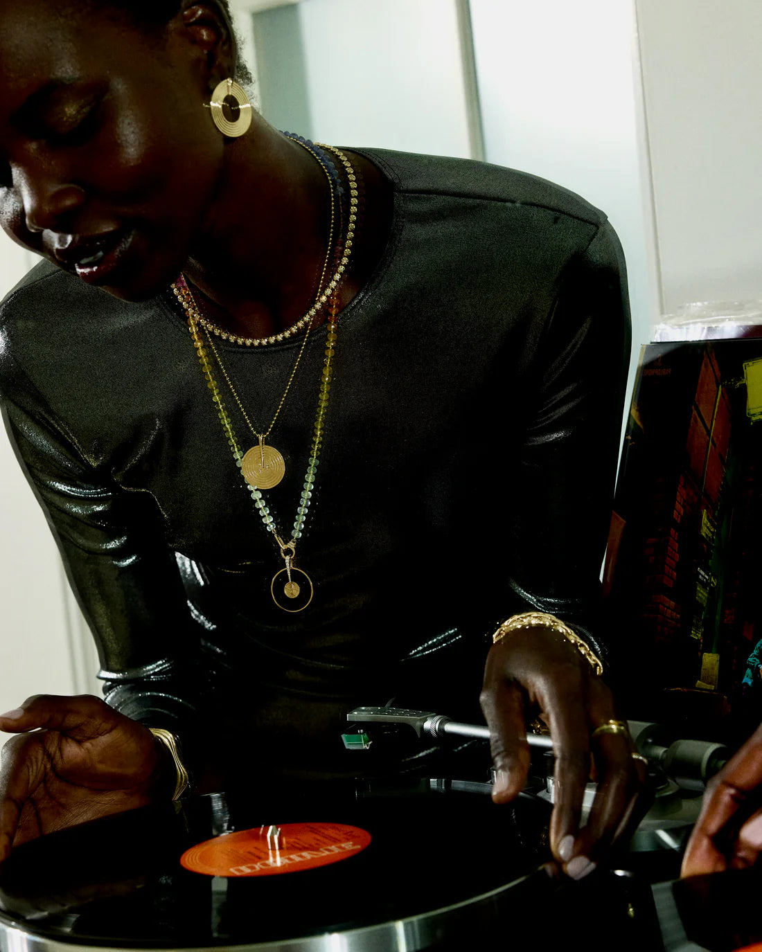 18KY Spinning Record Pendant