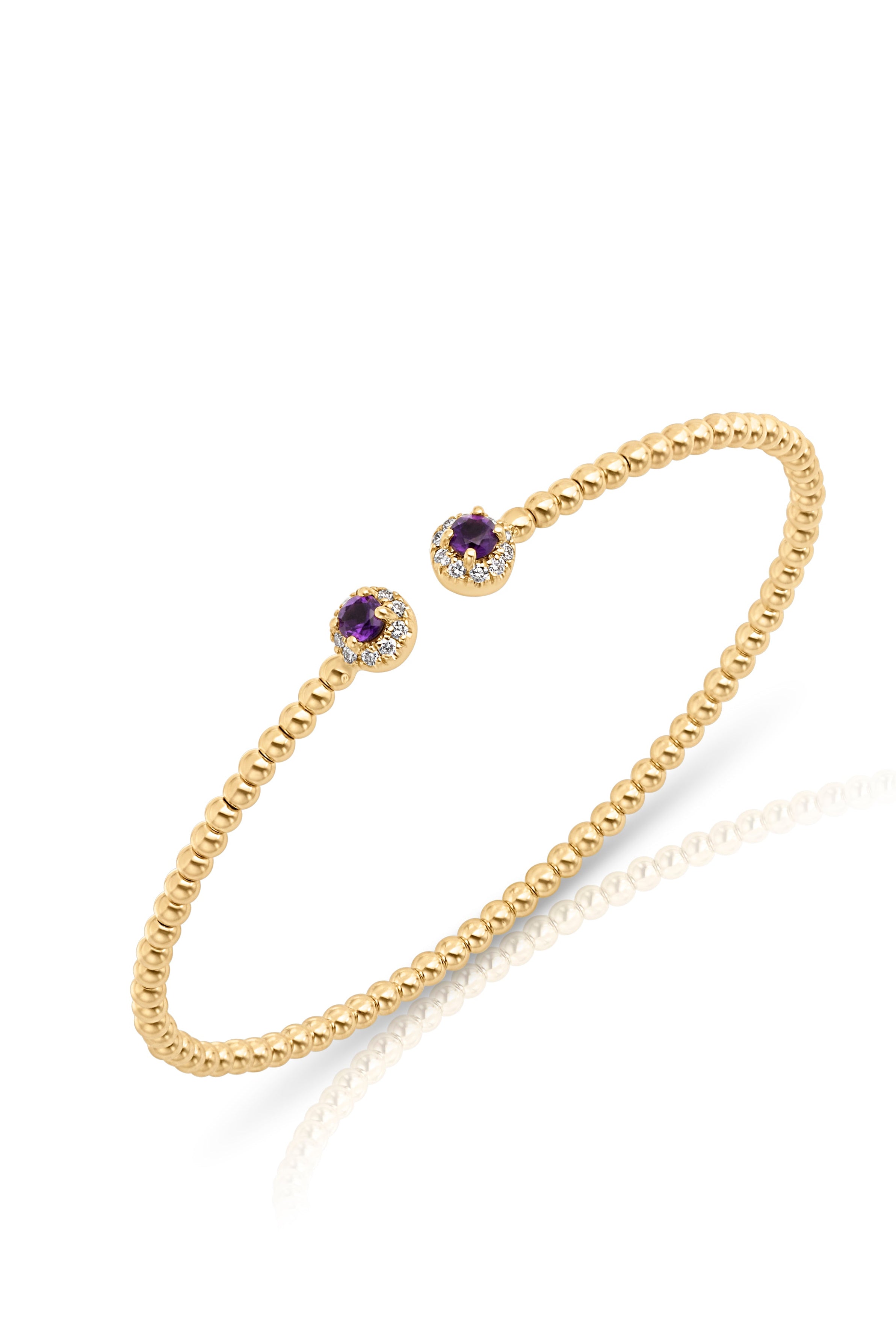 14KY Bujukan Bead Split Cuff Bracelet with Amethyst and Diamond