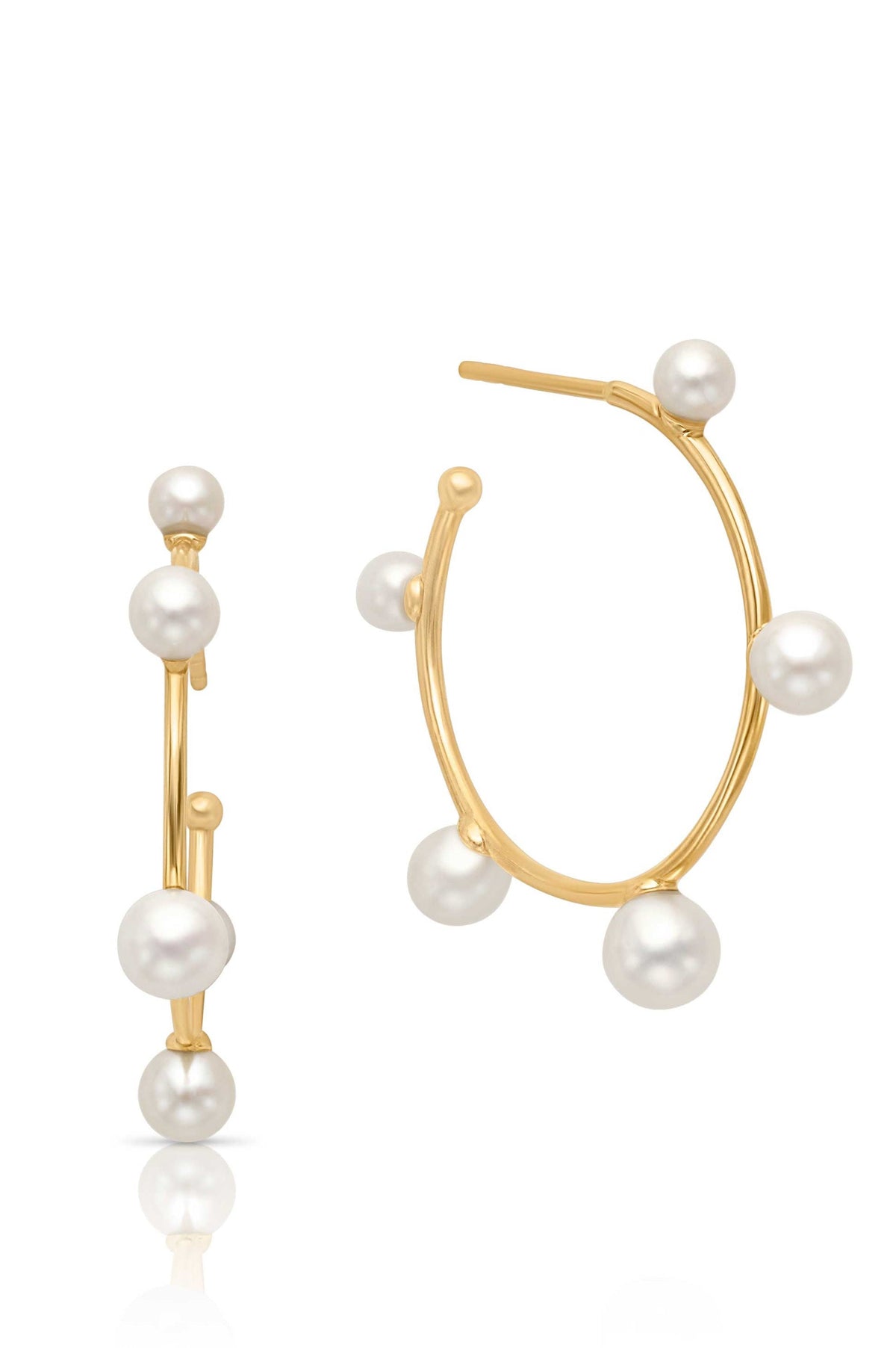 14KY Pearl Bubble Thin Hoops