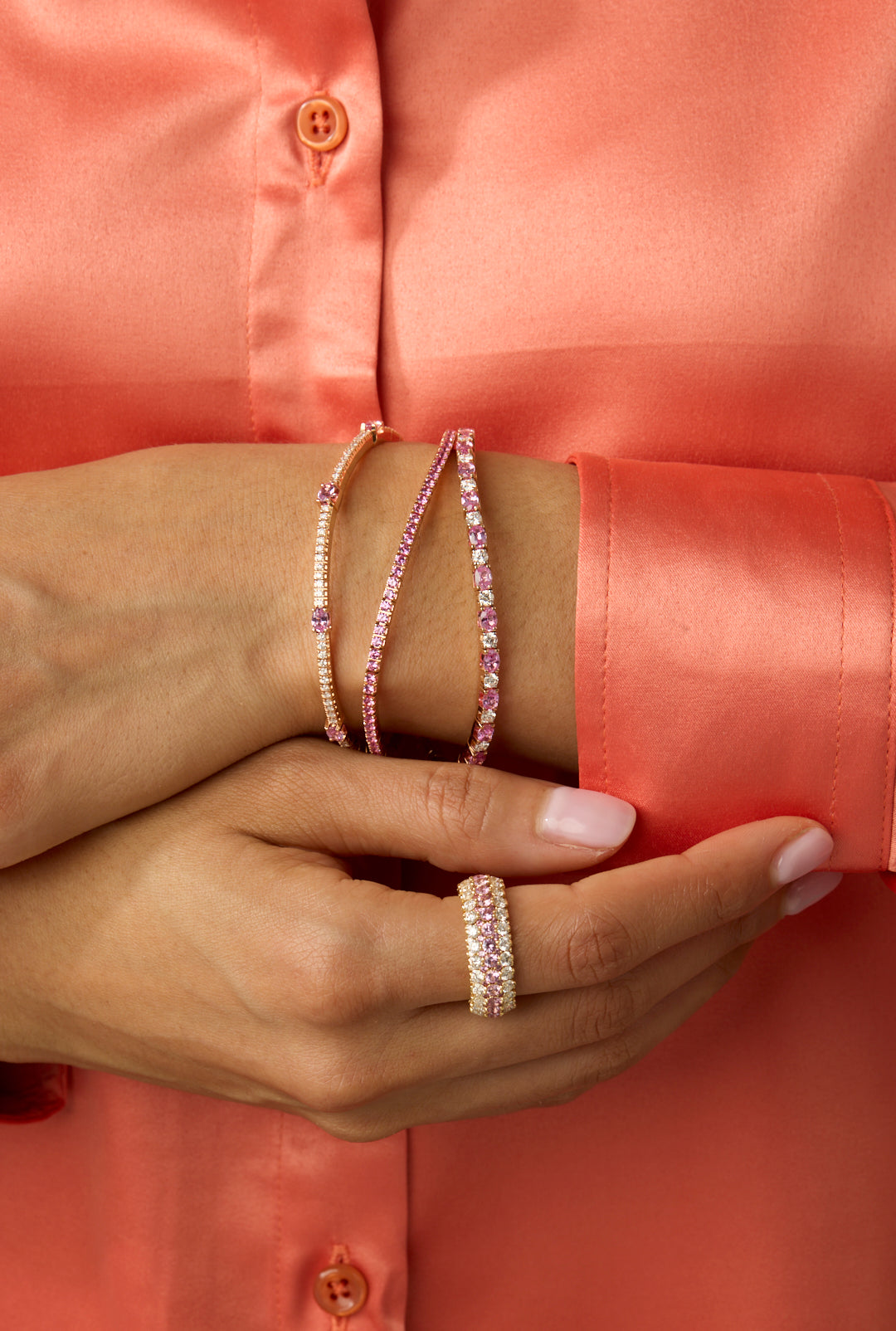 18KR Pink Sapphire Stretch Tennis Bracelet