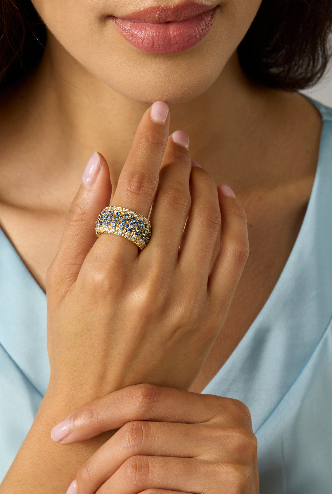 18KY Giotto Blue Sapphire and Diamond Stretch Ring