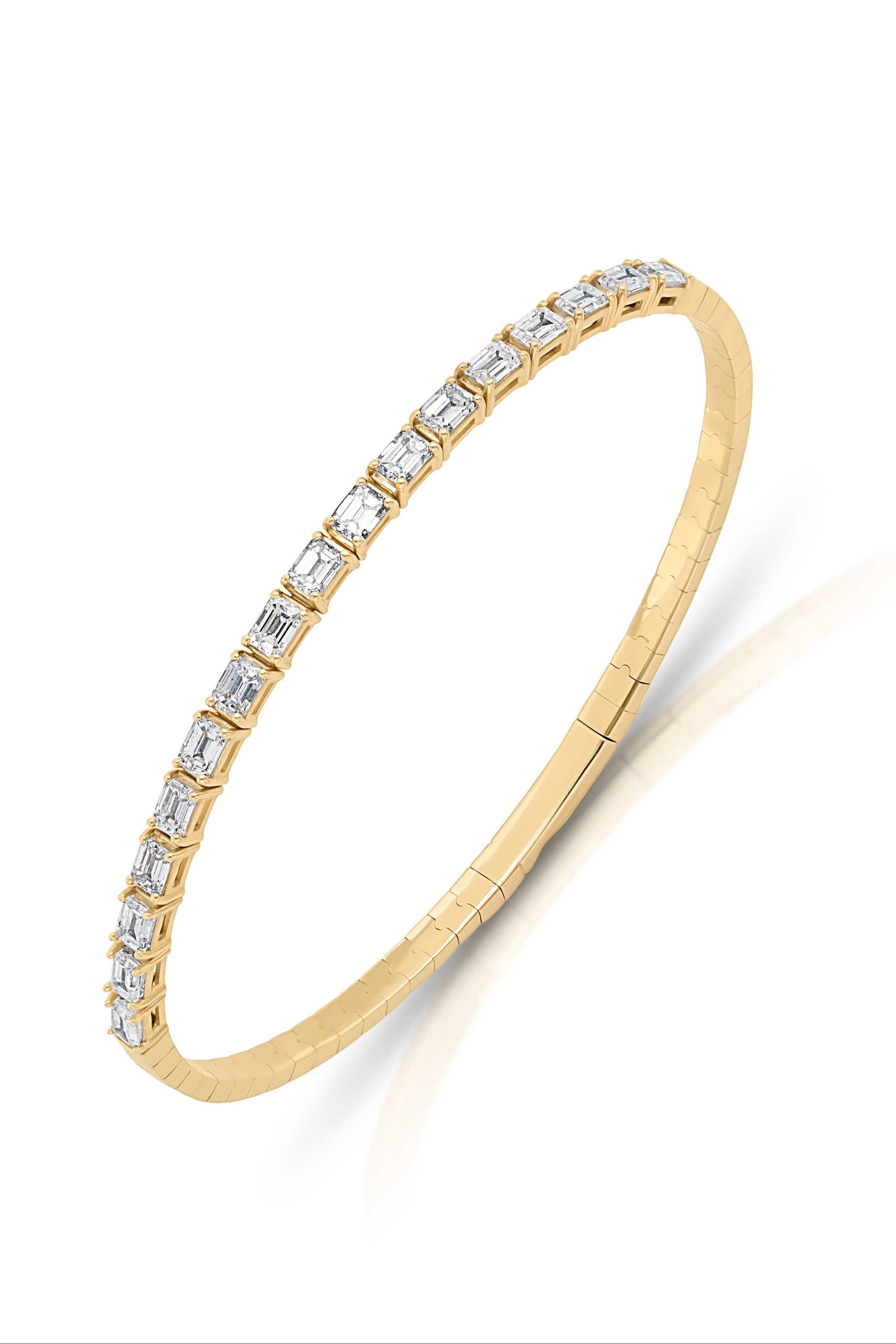 14KY Emerald Cut Diamond Flex Bangle