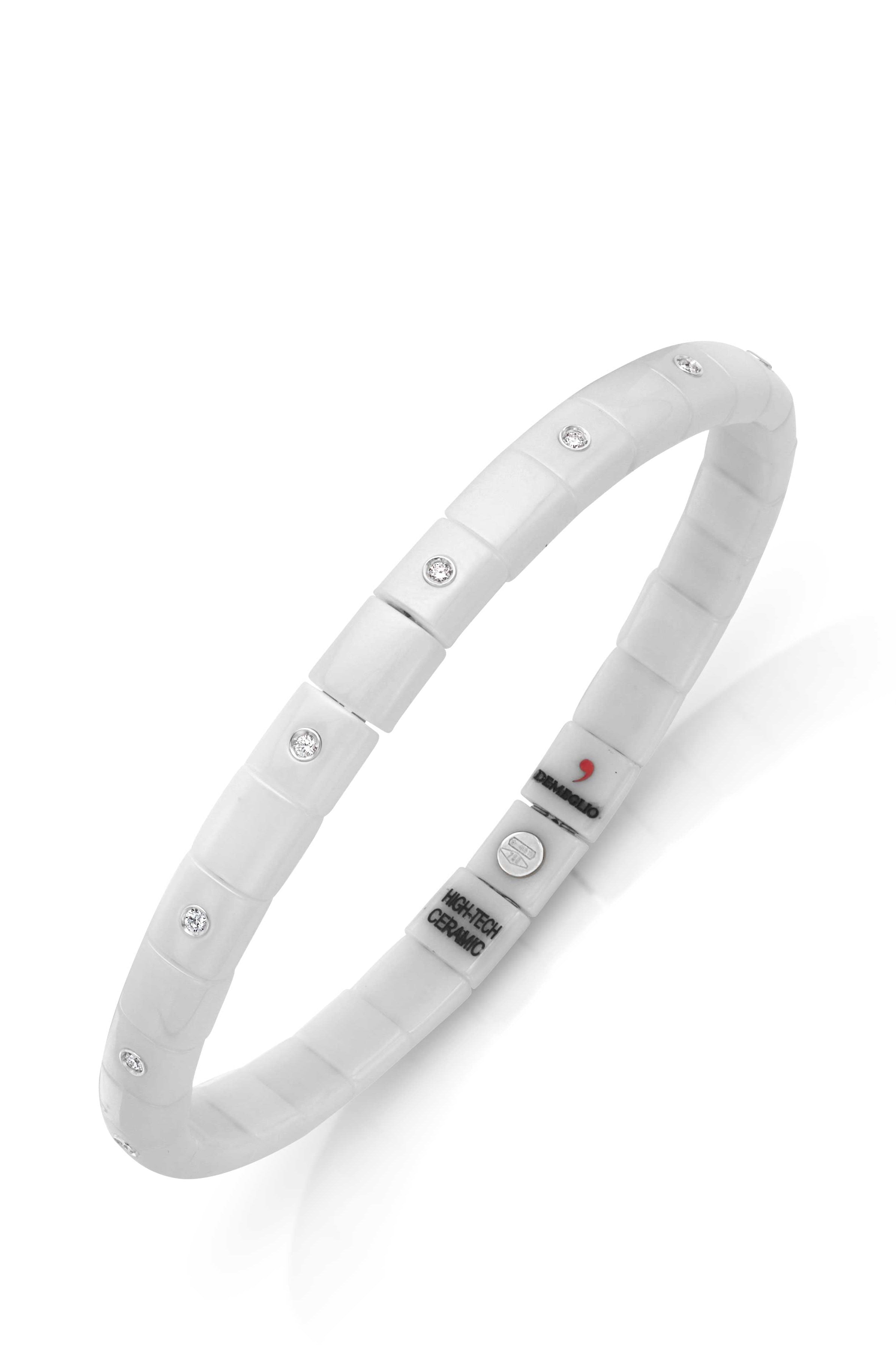 18KW White Ceramic 5 Alternating Bezel Diamond Stretch Bracelet