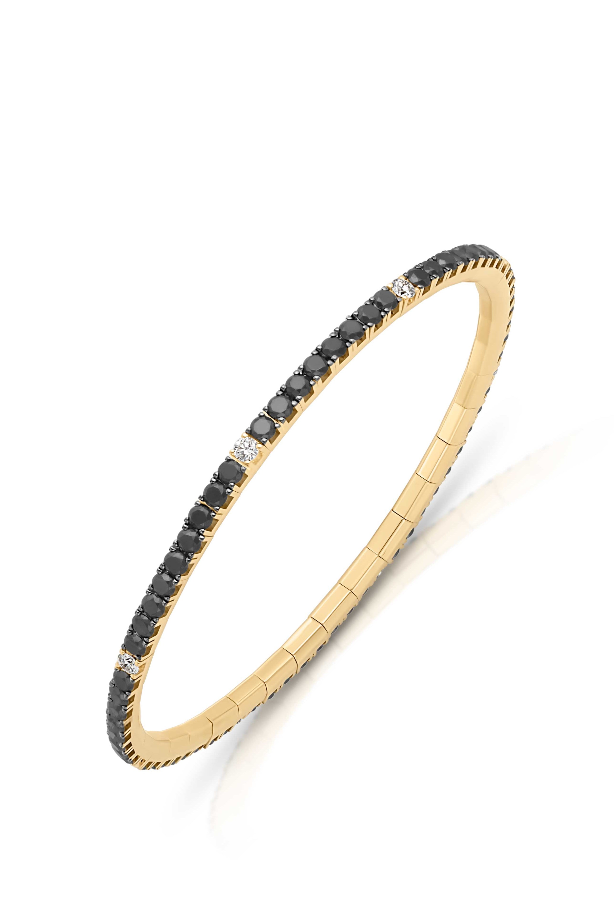 18KY Alternating Black and White Diamond Stretch Bracelet