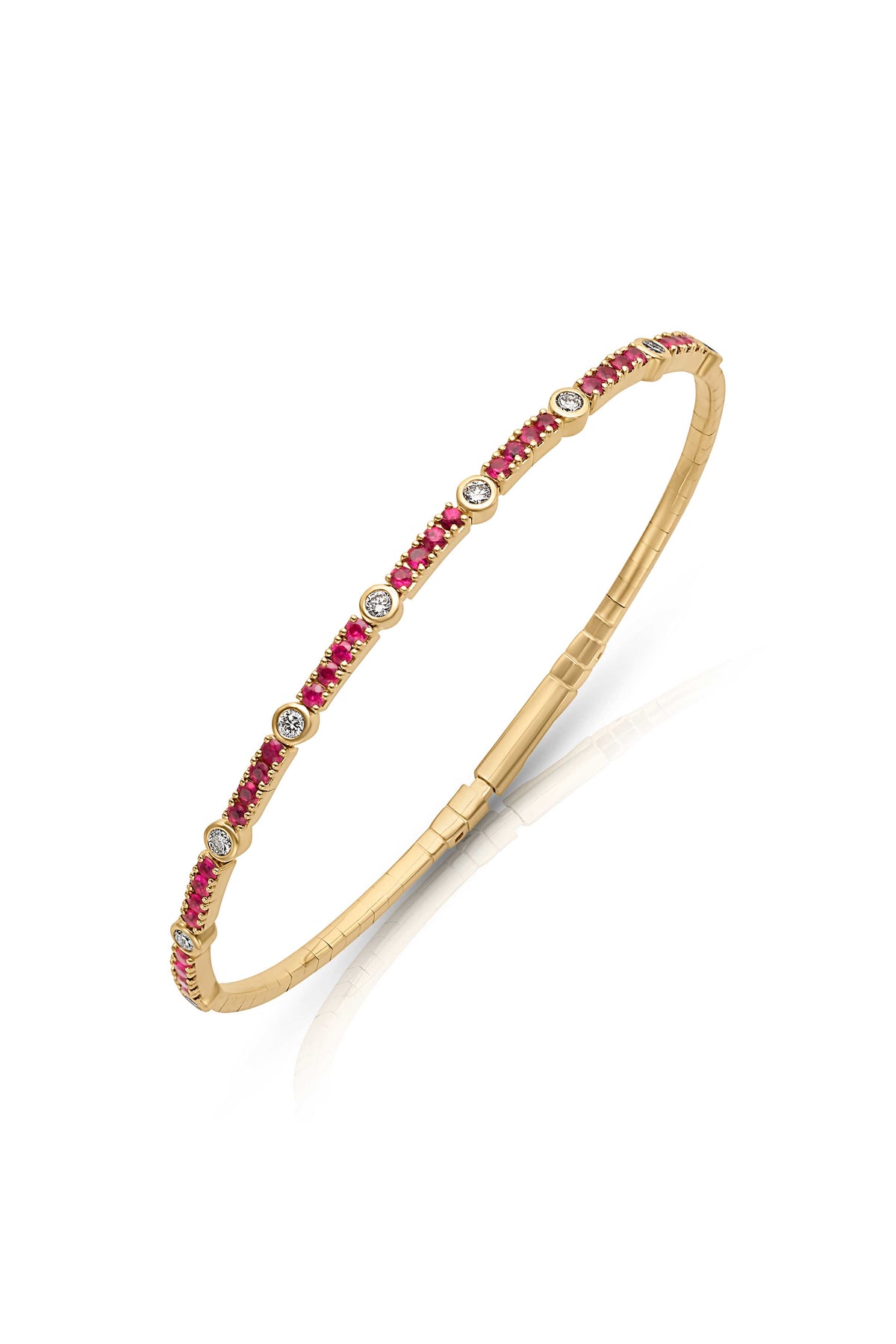 14KY Ruby and Bezel Diamond Flex Bangle