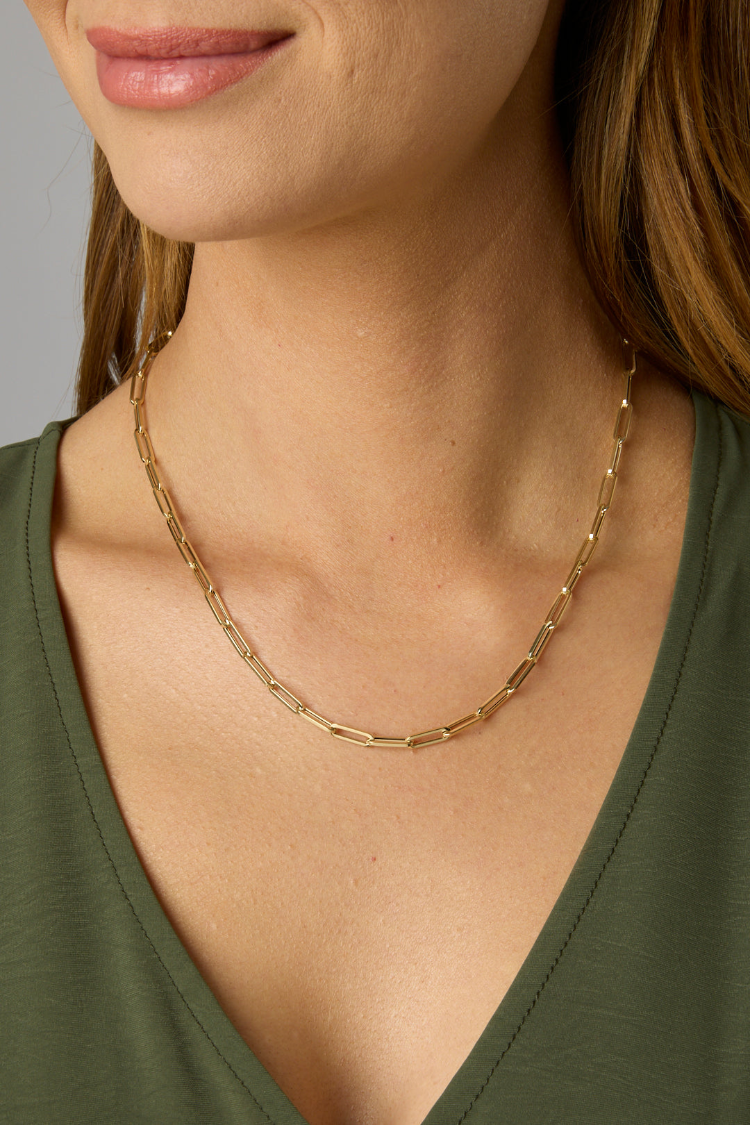 14KY Flat Links Paper Clip Necklace