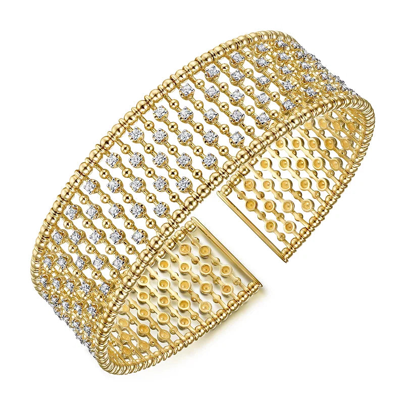 14K Yellow Gold Bujukan Wide Diamond Bangle