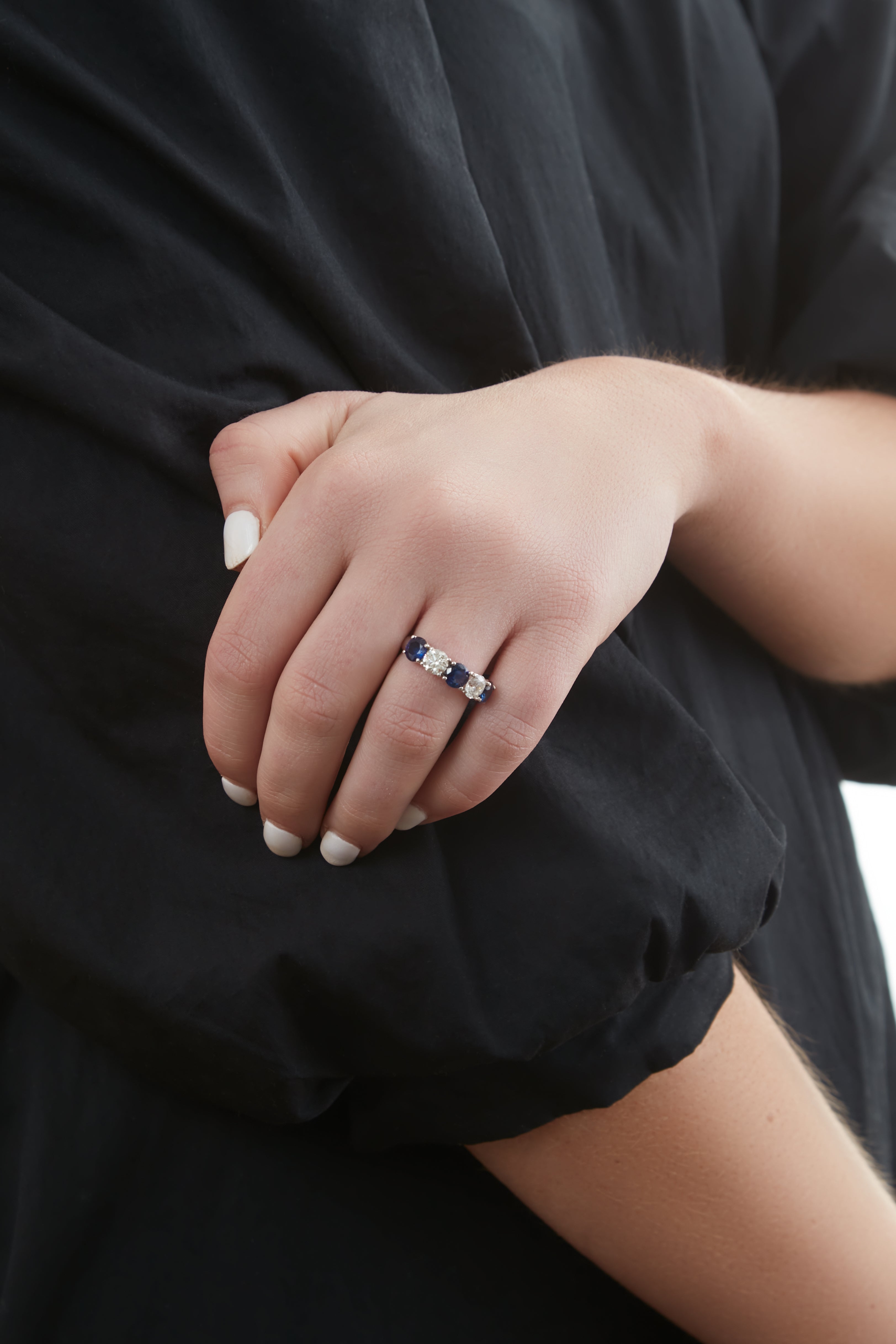 14KW Diamond and Sapphire Band