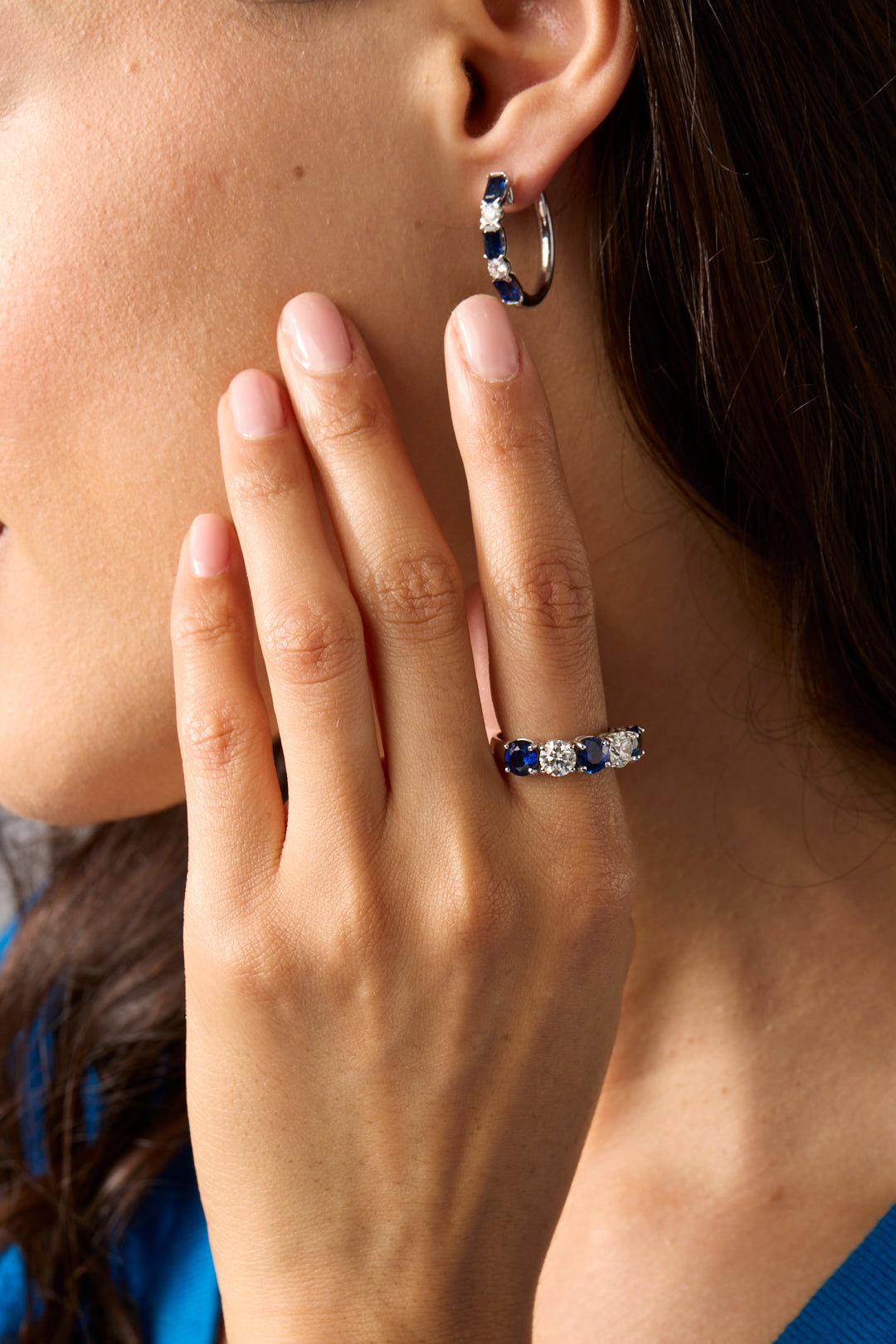 14KW Diamond and Sapphire Band