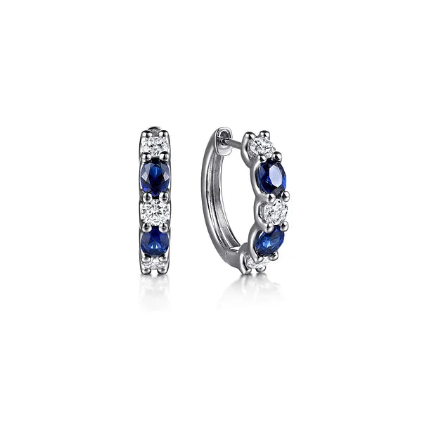 14KW Diamond and Oval Sapphire Huggies