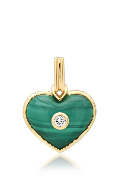 14KY Mini Love Heart Malachite Charm