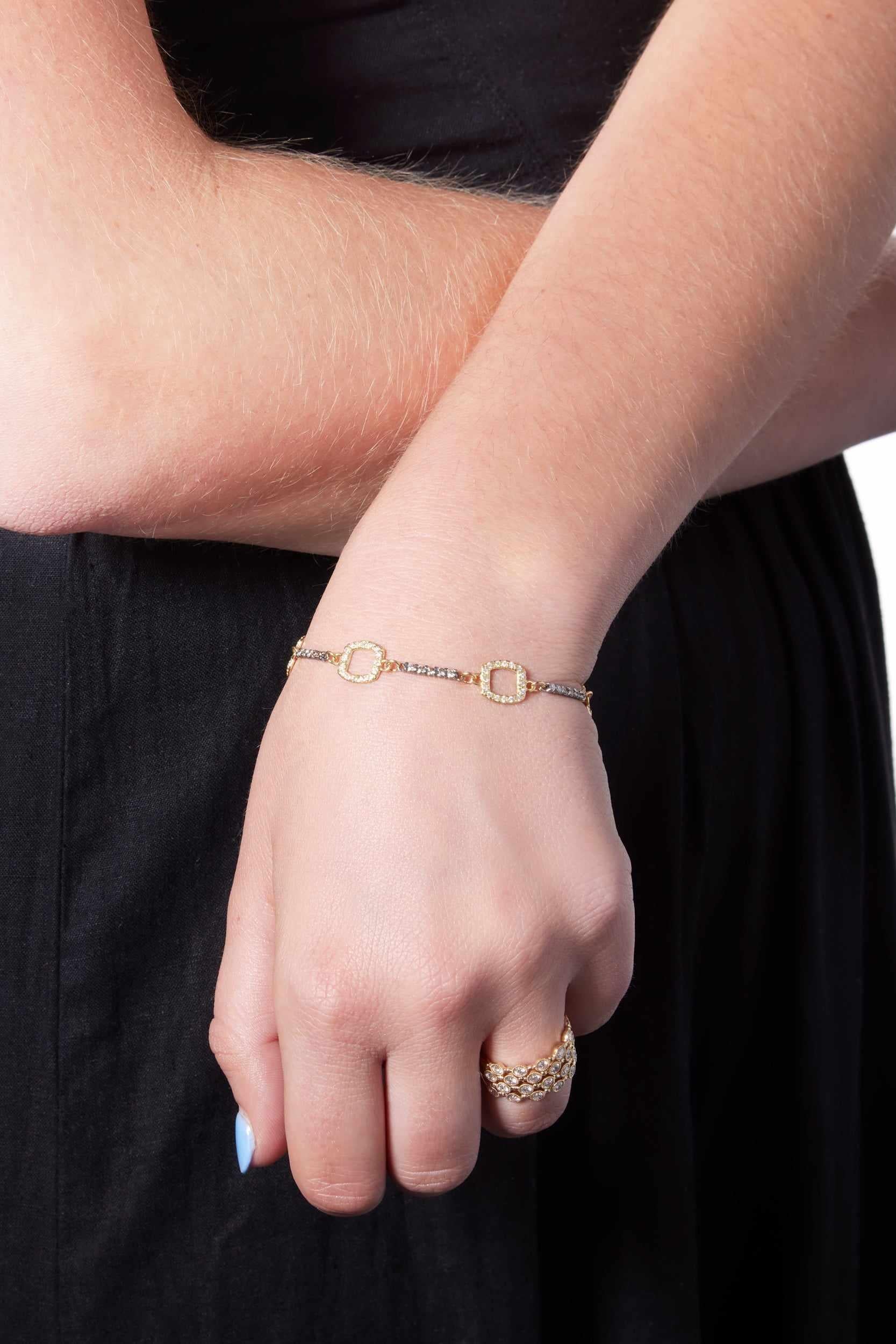 18K Gold Paperclip With Diamond Bracelet