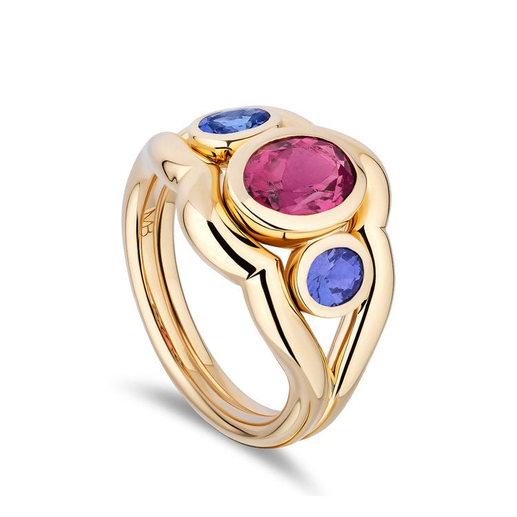 14KY Slingshot 3 Stone Ring