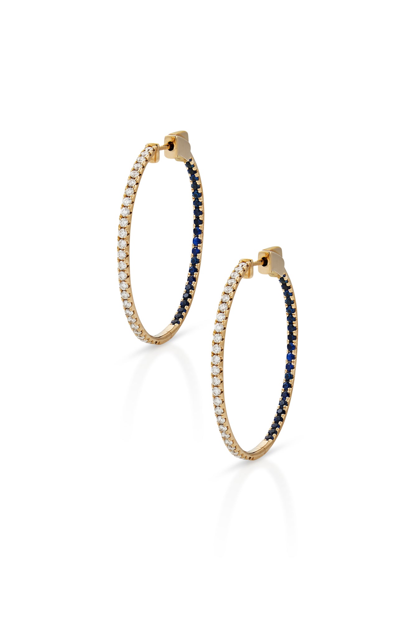 14KY Diamond and Sapphire Front and Back Hoops