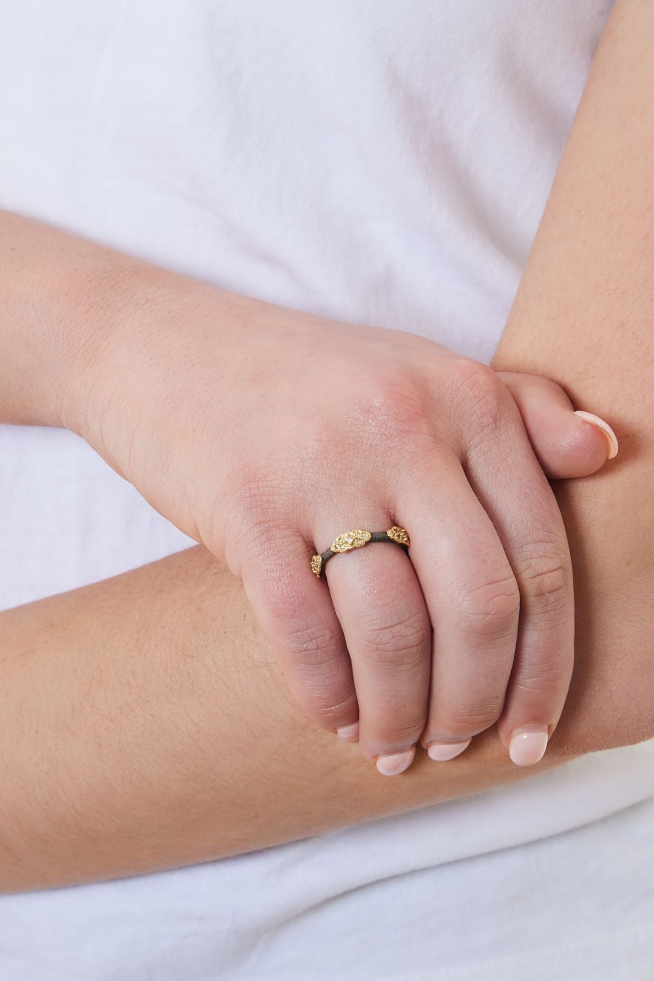 Gold Old World Scroll Ring With Champagne Diamonds