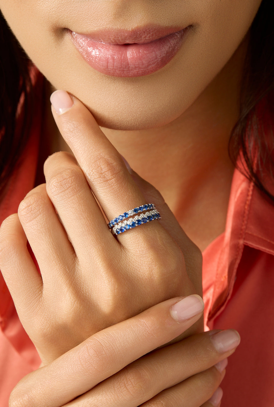 14KW Blue Sapphire and Diamond Eternity Band