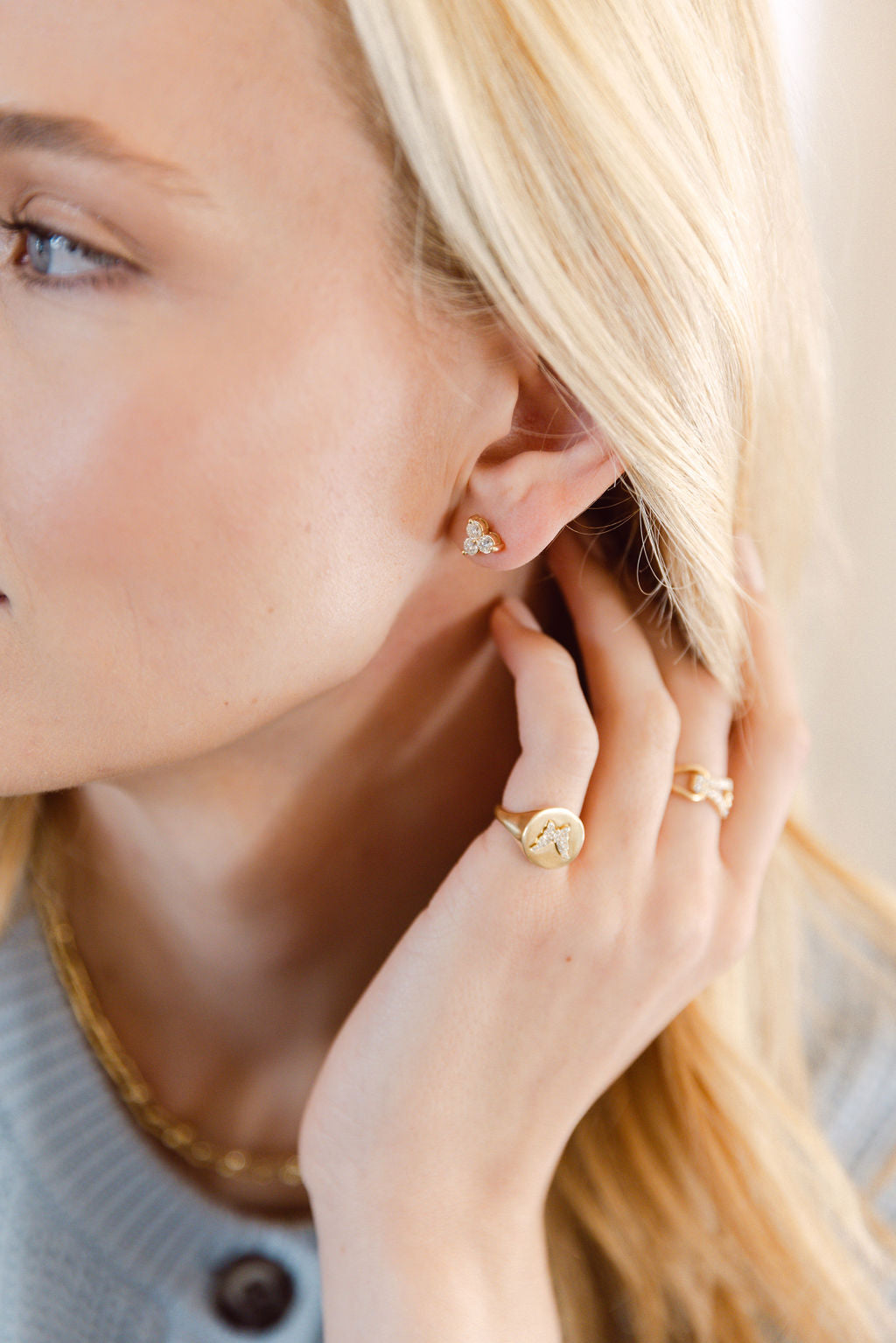 14K Diamond Trio Stud