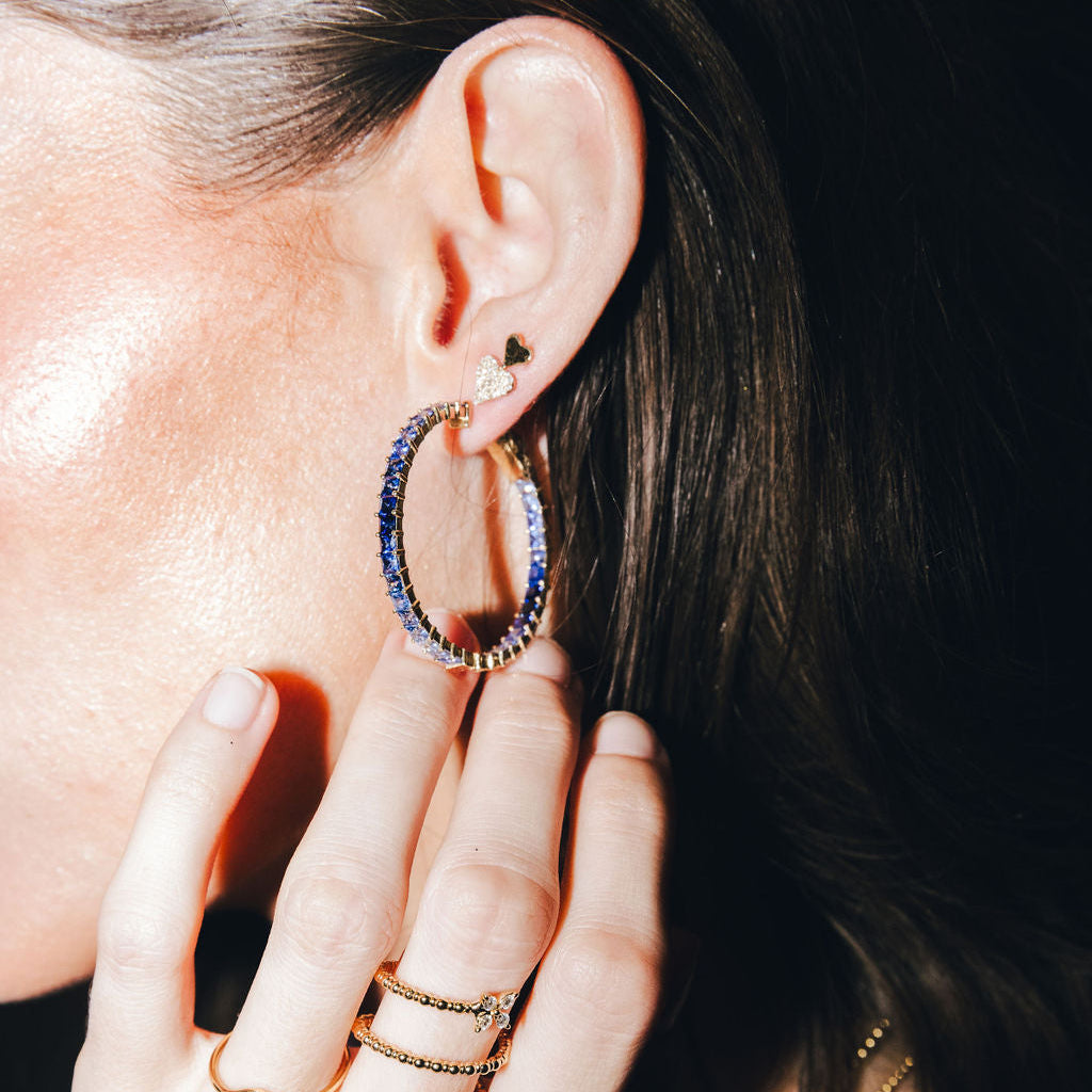 14KY Blue Sapphire Ombre Hoops