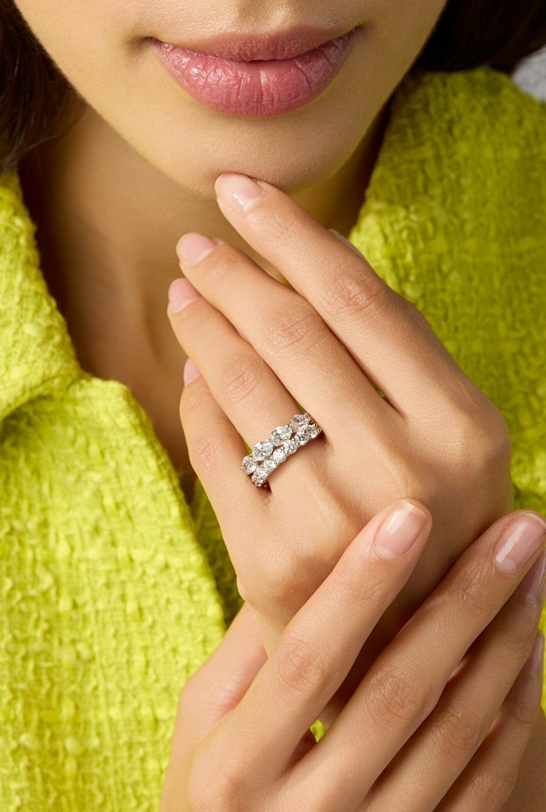Platinum 5 Stone Oval East West Set Band