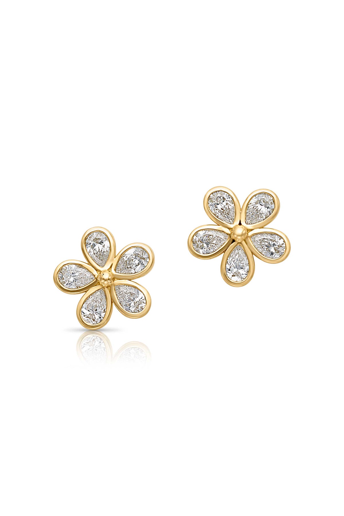 18KY Bezel Pear Flower Studs