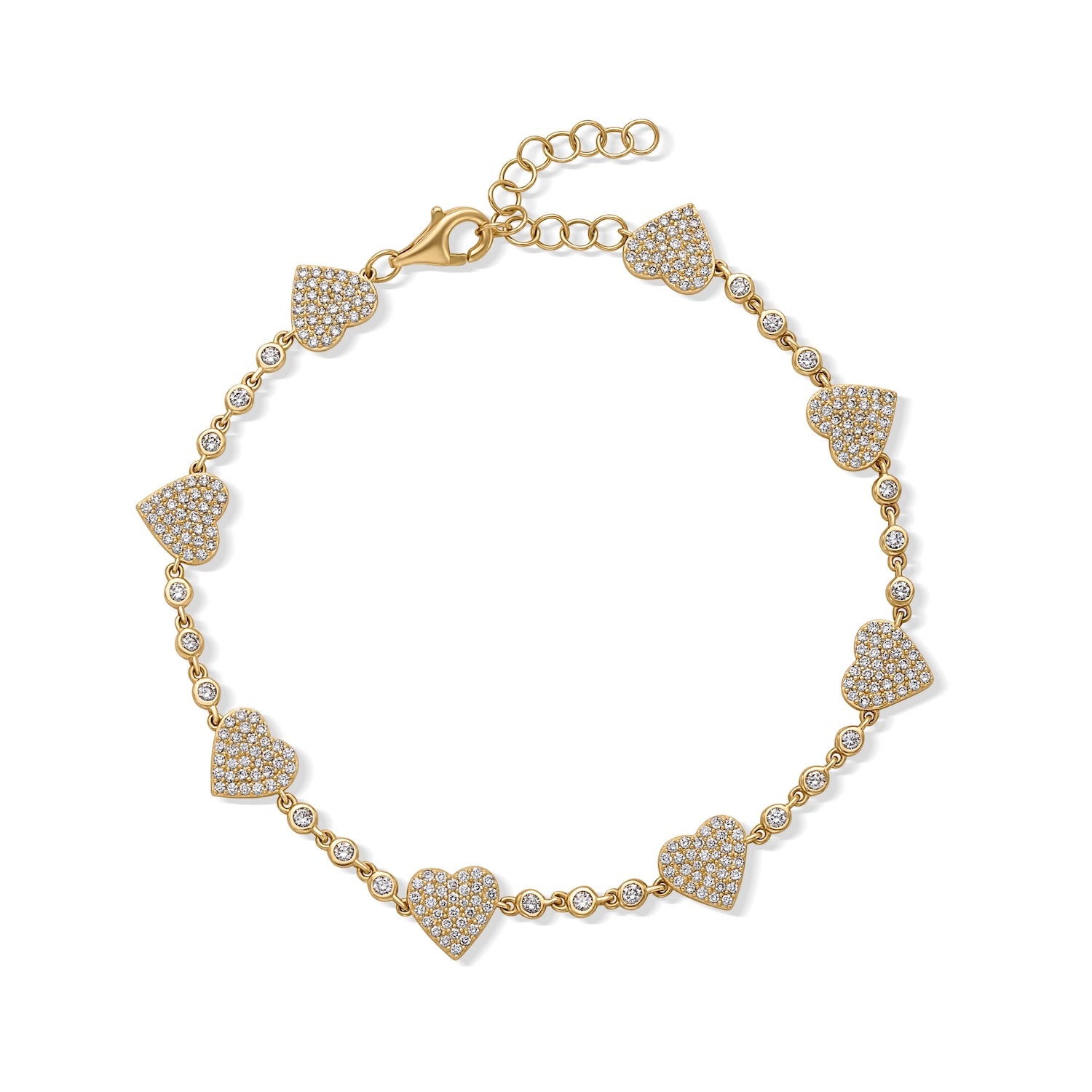 14KY Pave Station Heart Bracelet