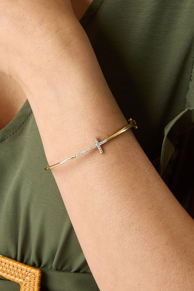 14KY Slim Diamond Cross Bracelet-Bracelets-Trilogy-Susan Saffron Jewelry
