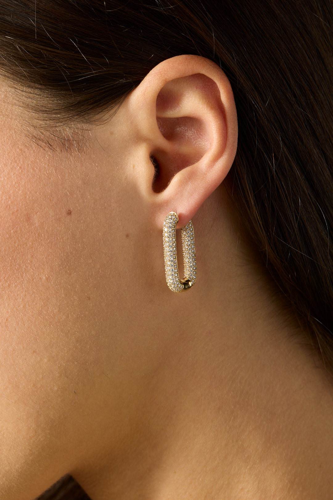 14KY Large Rectangle Diamond Hoops