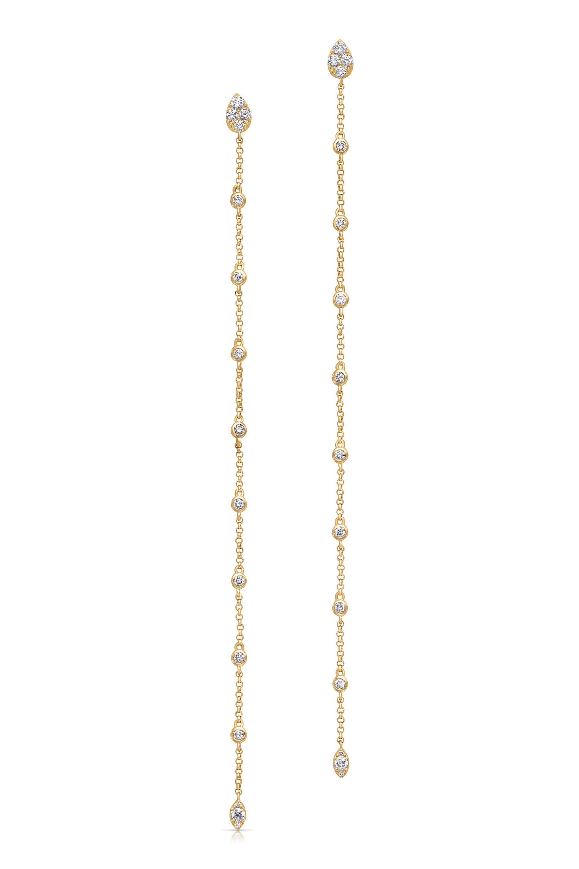 14KY Diamond Illusion and Bezel Chain Earrings