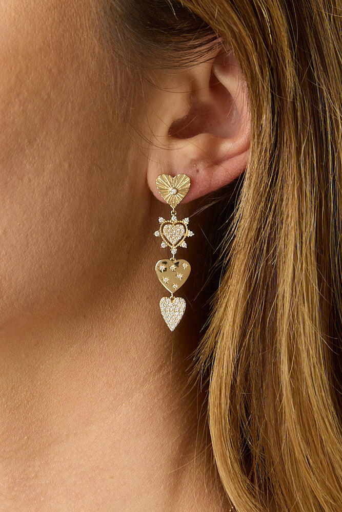 14KY Diamond Heart Drop Earrings