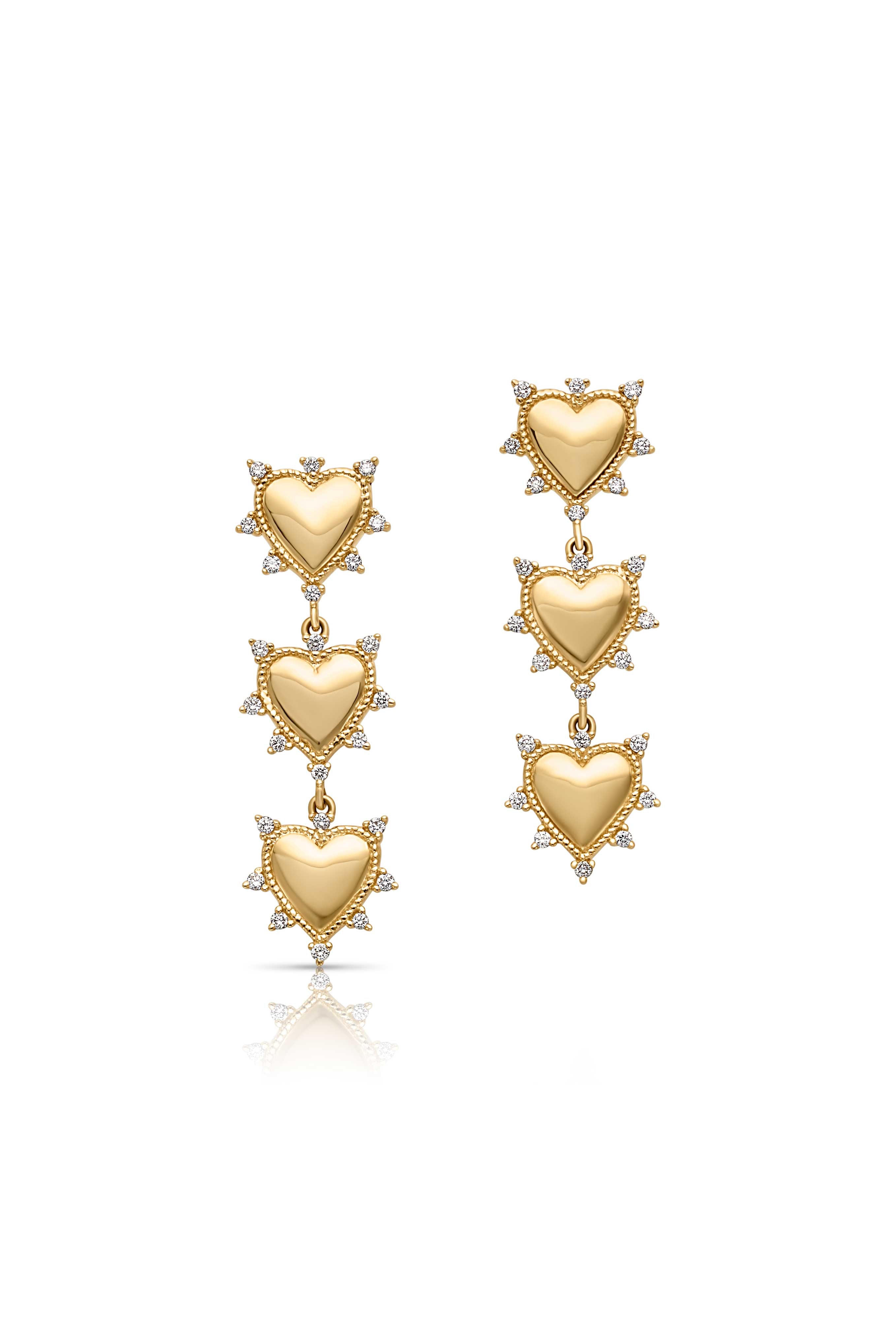 14KY 3 Heart Spike Drop Earrings