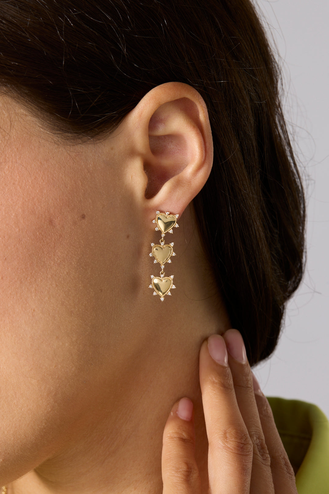 14KY 3 Heart Spike Drop Earrings