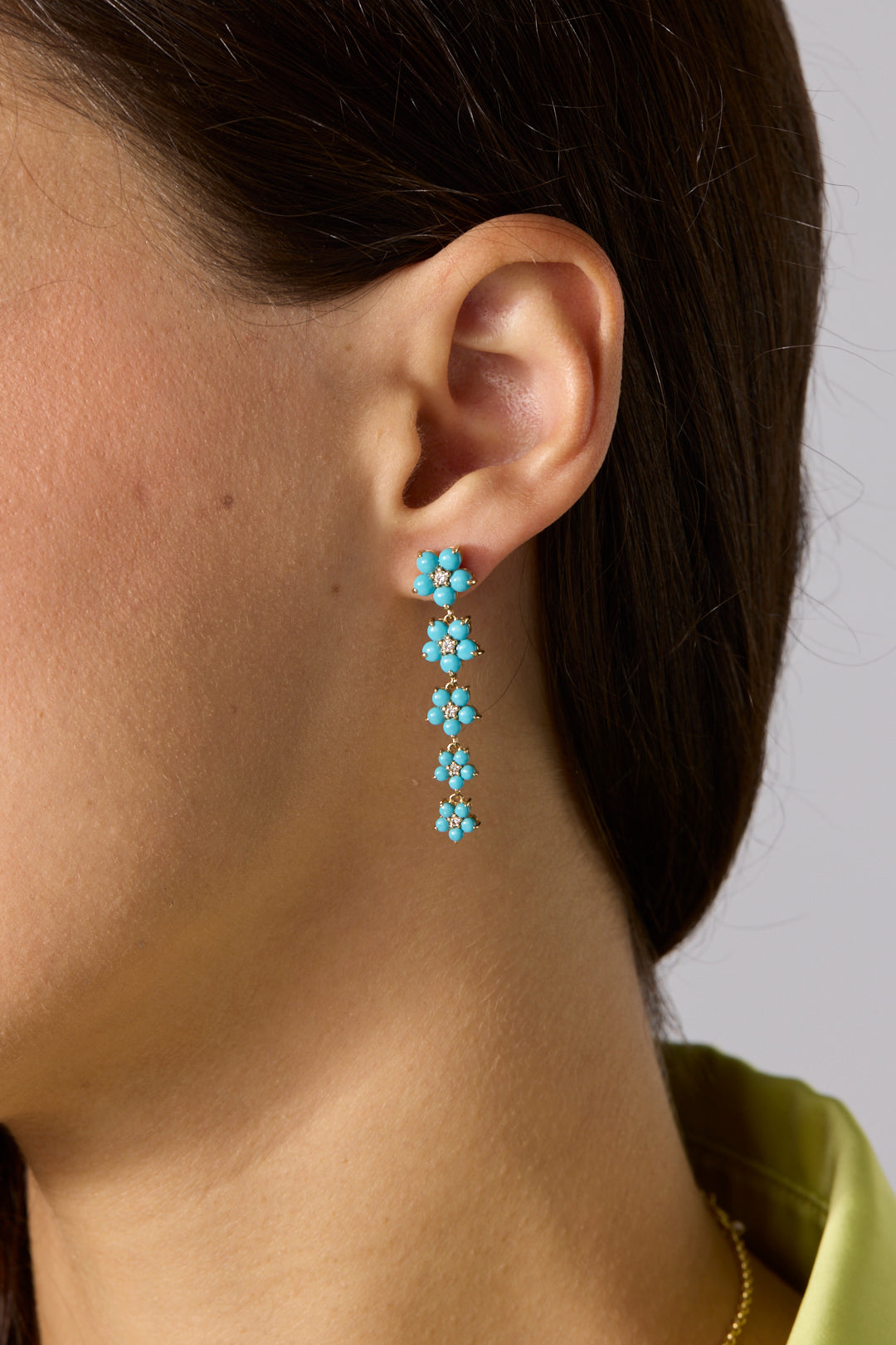 14KY Turquoise Flower Drop Earrings