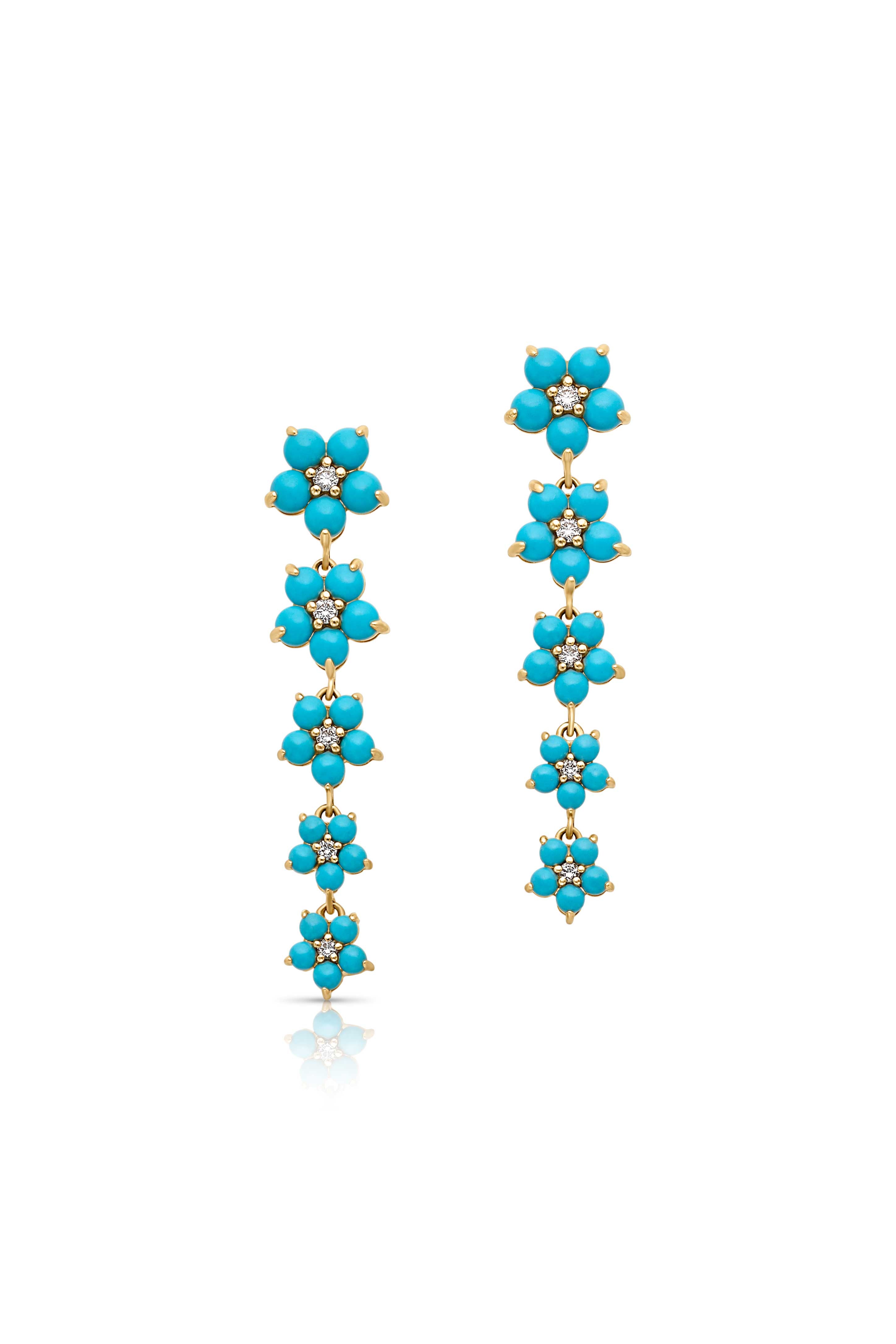 14KY Turquoise Flower Drop Earrings