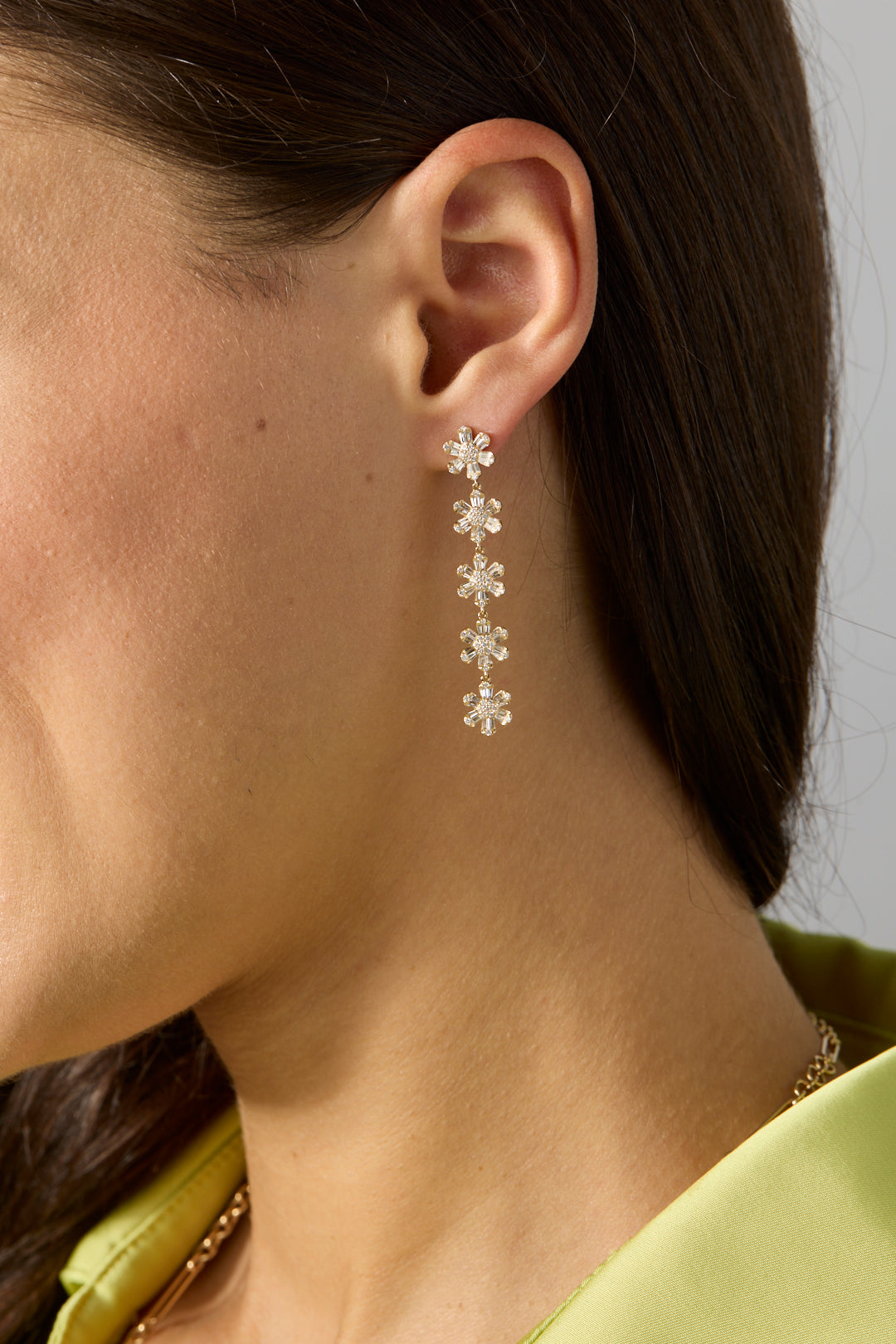 14KY Diamond Flower Drop Earrings