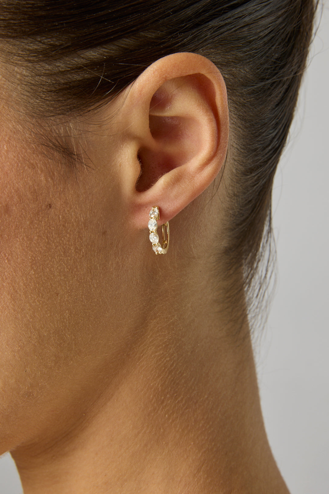 14KY Oval Cut Diamond Huggies-Earrings-Sabrina-Susan Saffron Jewelry