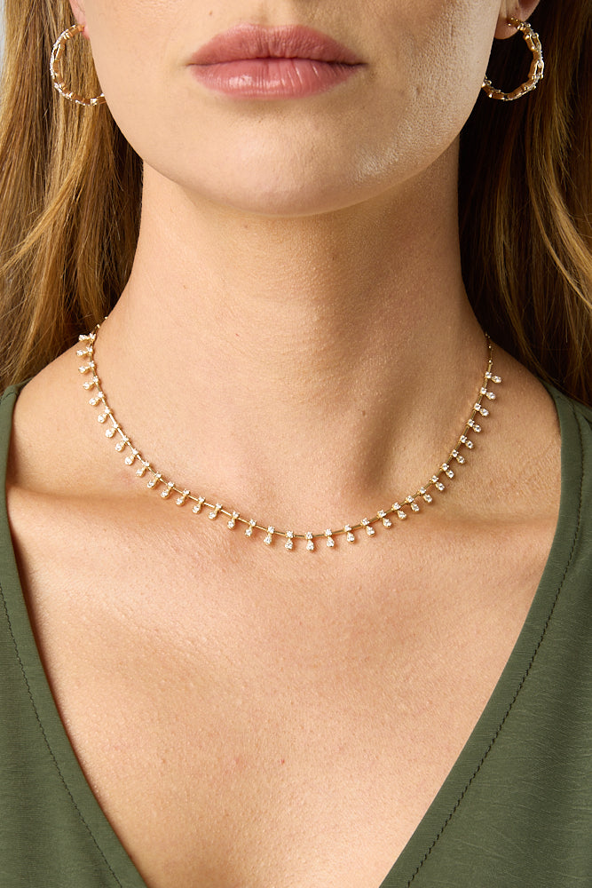 14KY Omega Bar Double Drop Necklace