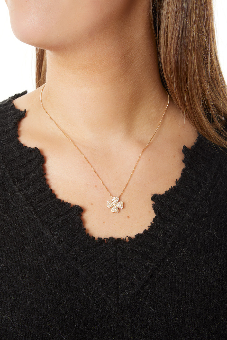14KY Pave Clover Heart Necklace