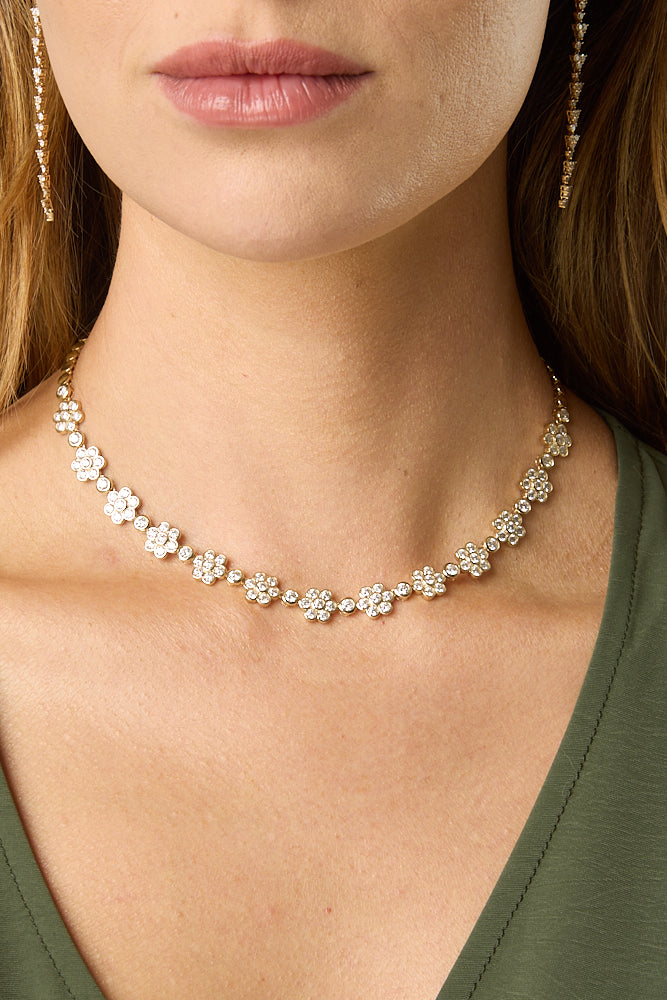 14KY Diamond Flower Station Necklace