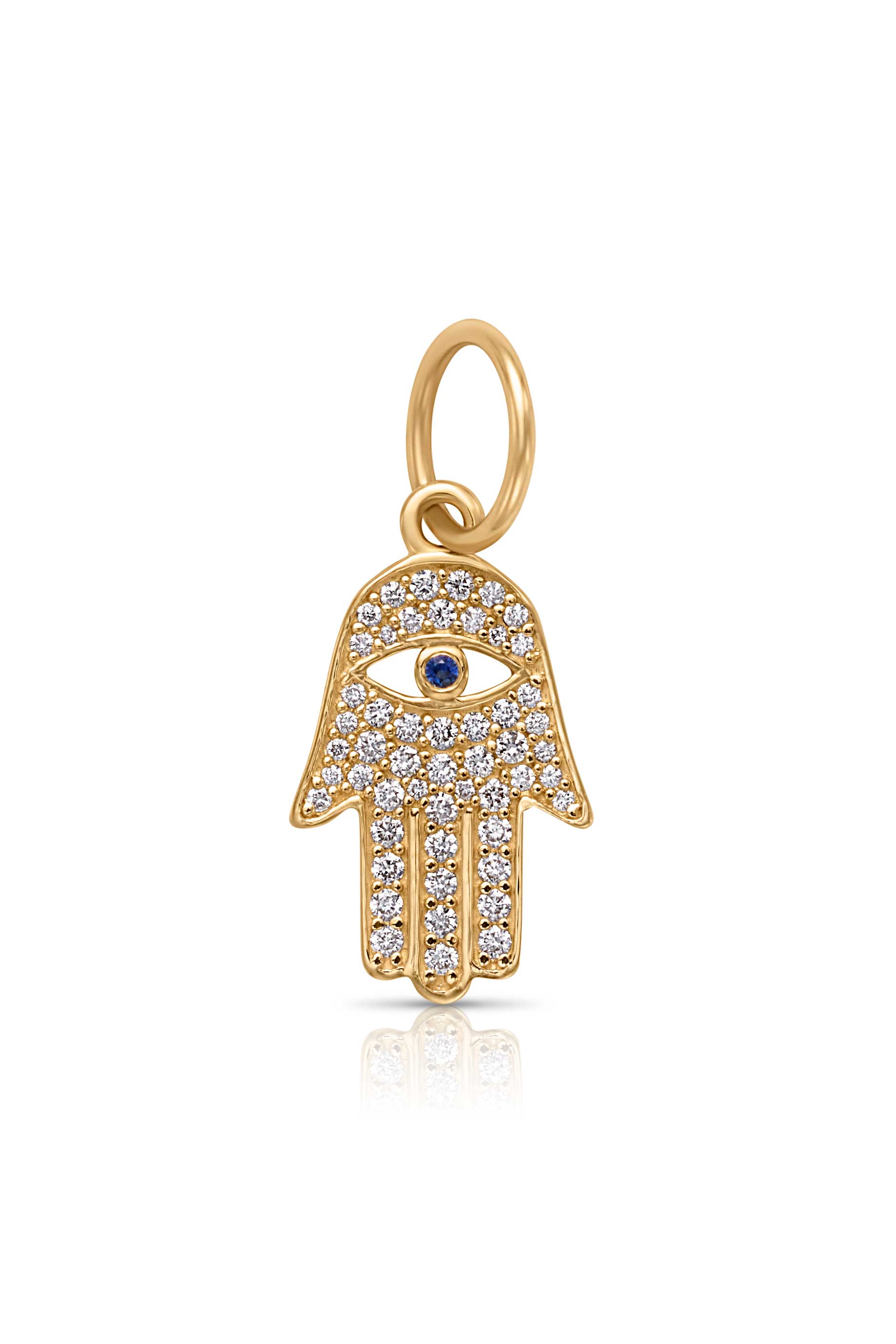 14KY Diamond Hamsa Charm with Evil Eye