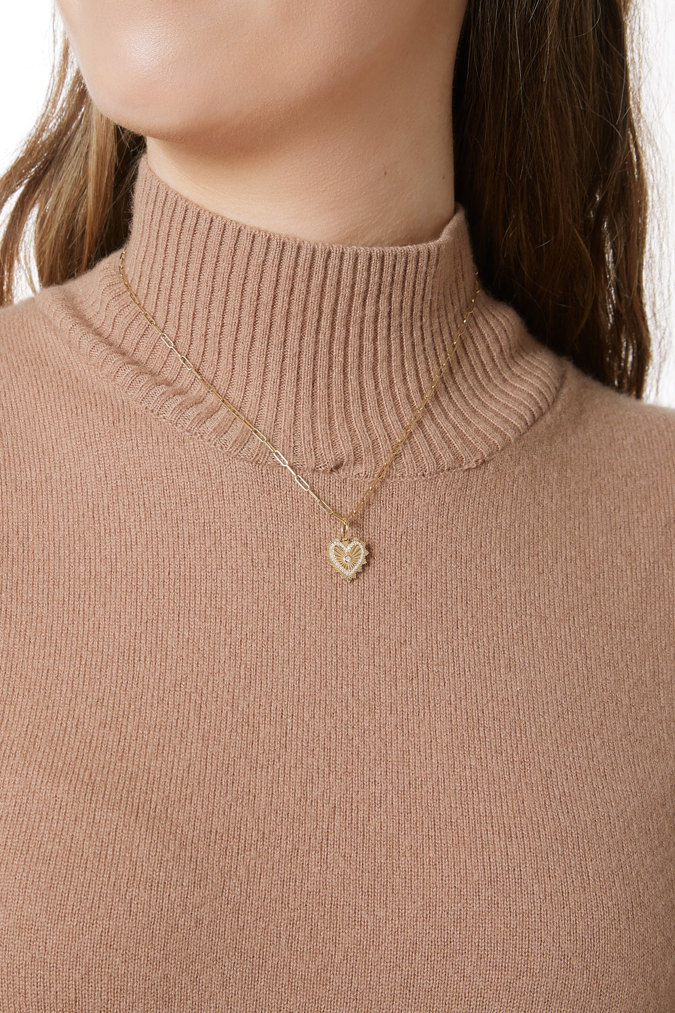 14KY Small Fluted Heart Charm with Center Diamond