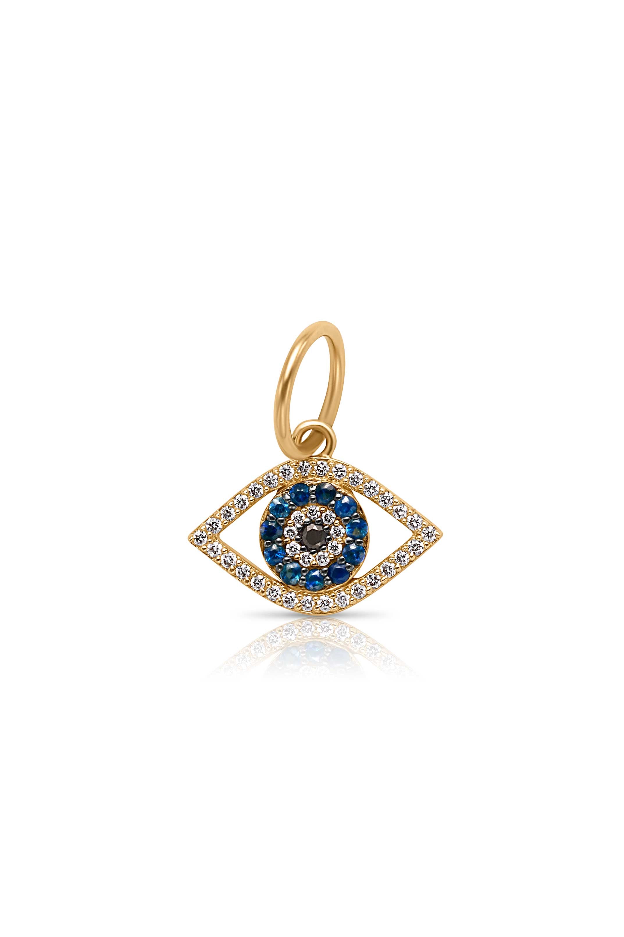 14KY Evil Eye Charm with Diamonds and Blue Sapphires