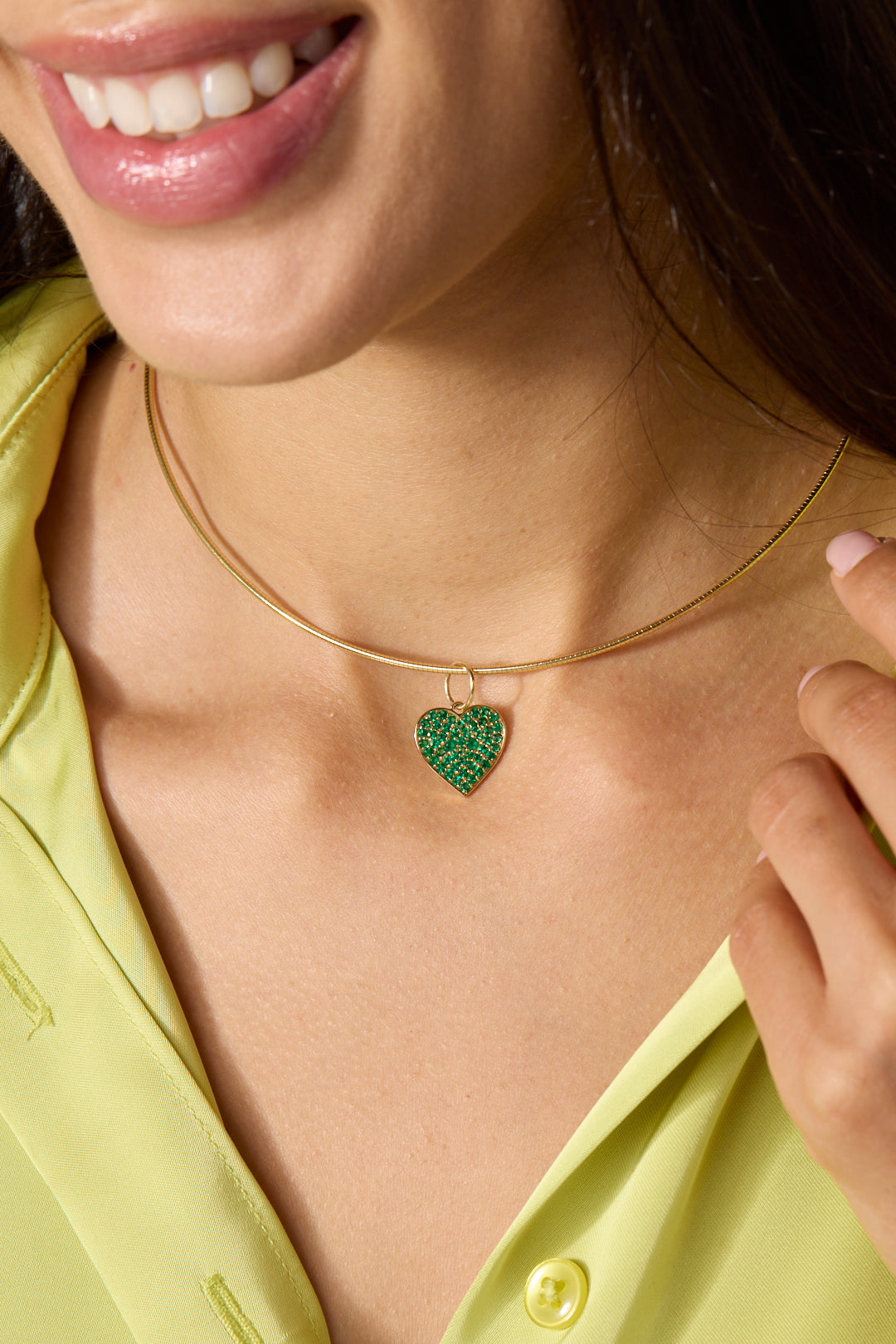 14KY Emerald Pave Heart Charm