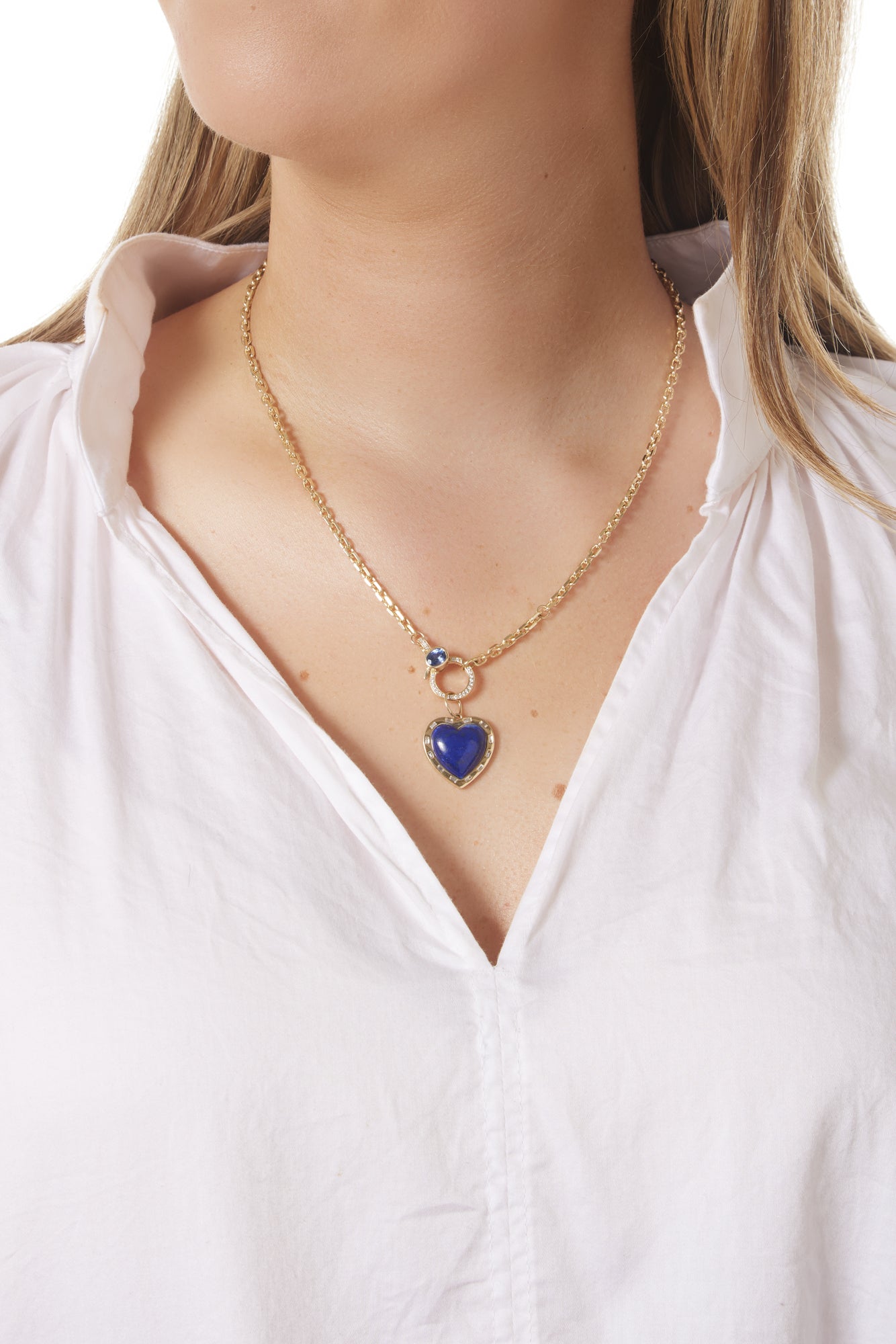 14KY Lapis Heart With Baguette Halo Charm