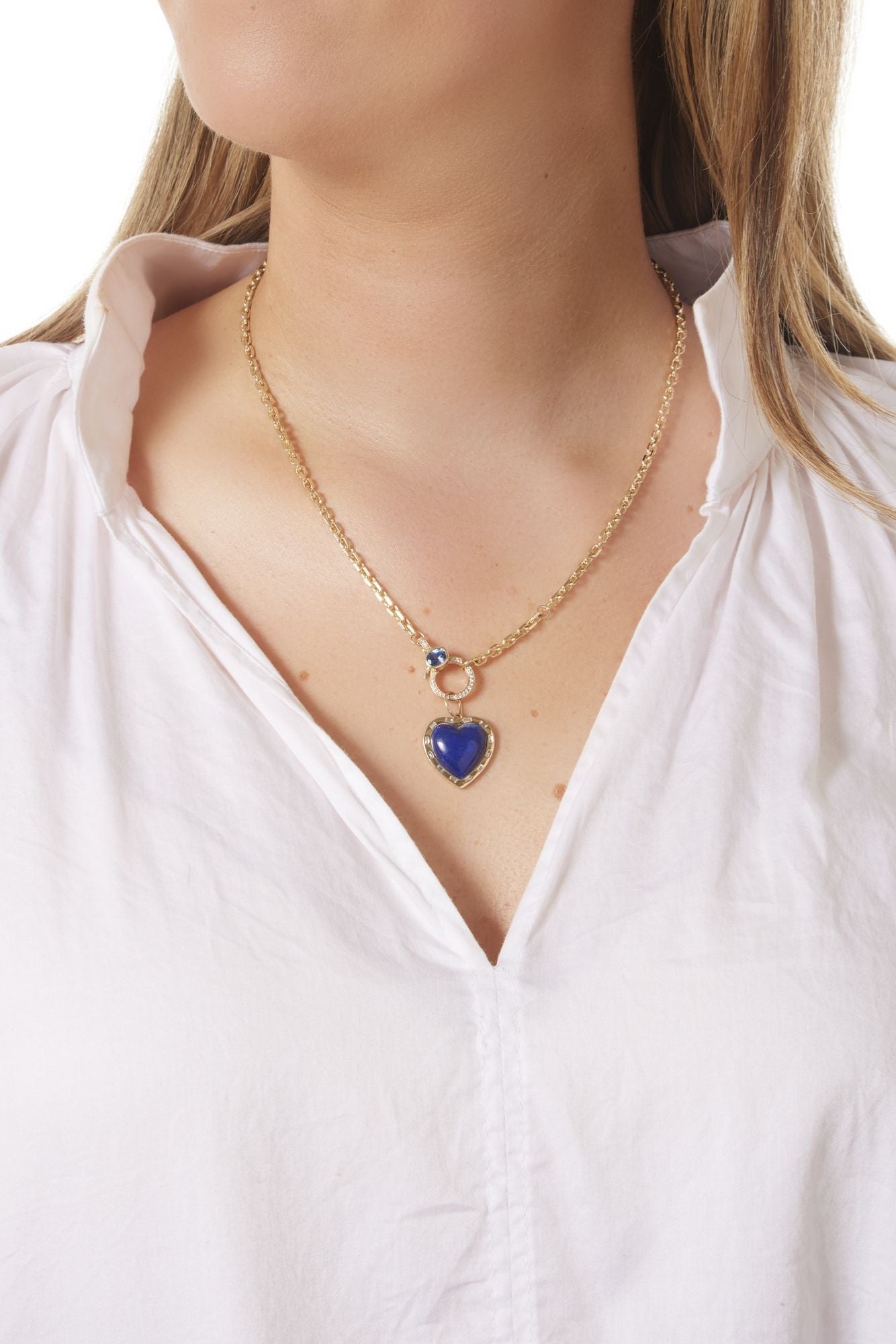 14KY Lapis Heart With Baguette Halo Charm-Necklaces-Trilogy-Susan Saffron Jewelry